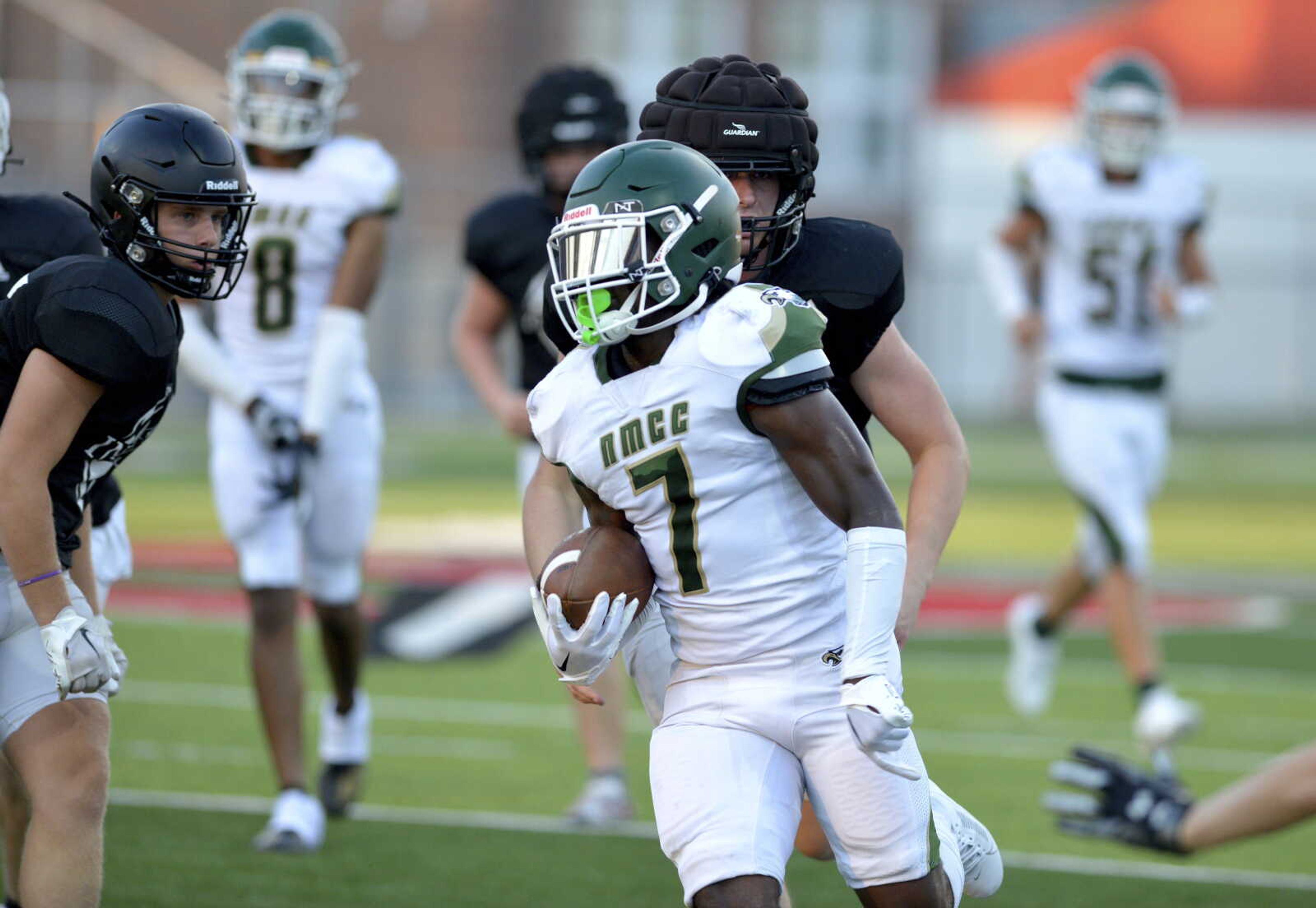 NMCC's Kayden Minner (7) breaks free during a scrimmage at Jackson High School earlier this summer.