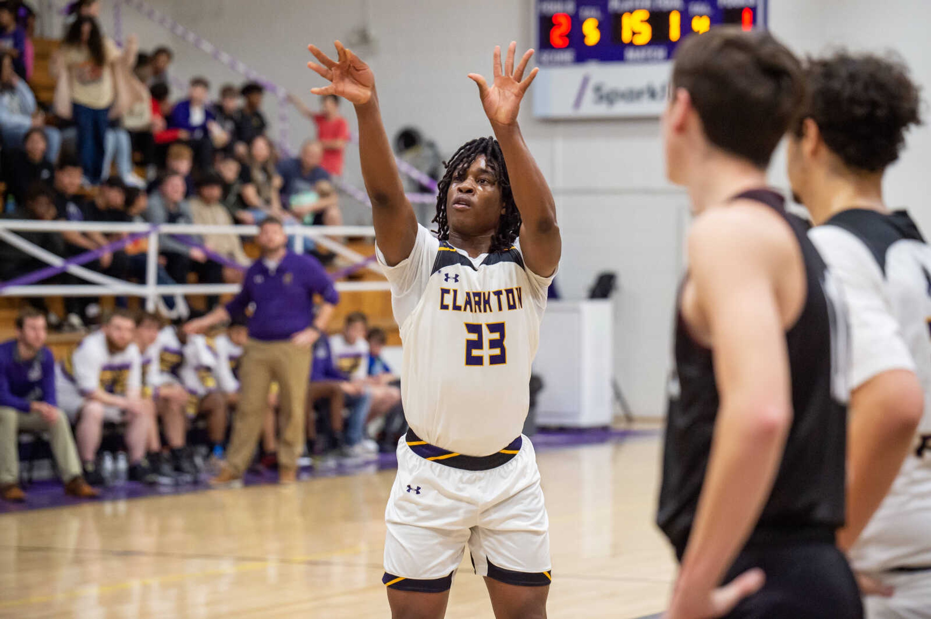 Clarkton's James Johnson shoots a free throw during a game against Crowley's Ridge Academy Friday, Jan. 26, 2024.