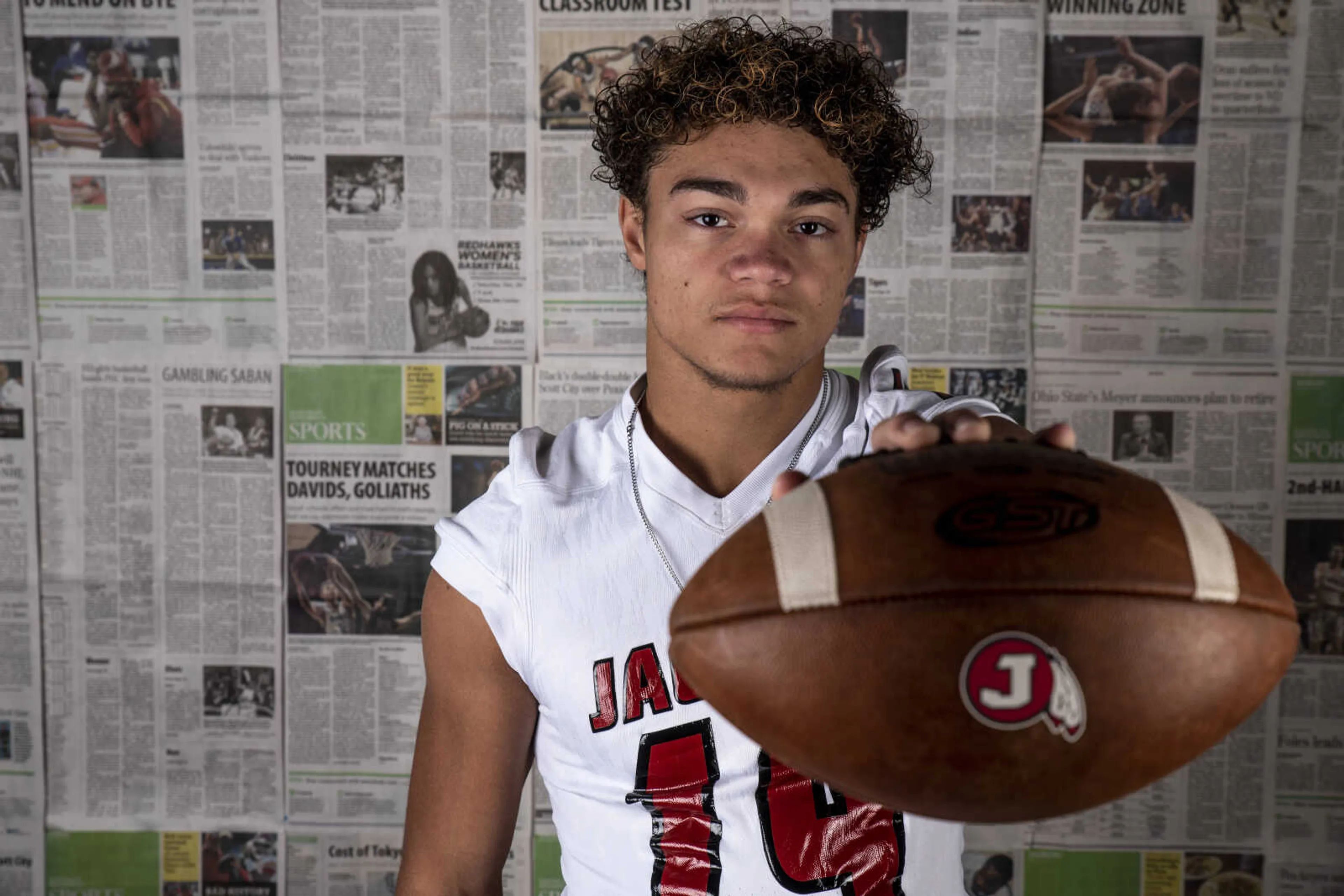 Jackson's Jordan Kent during the 2019 All-Missourian Football photo shoot.