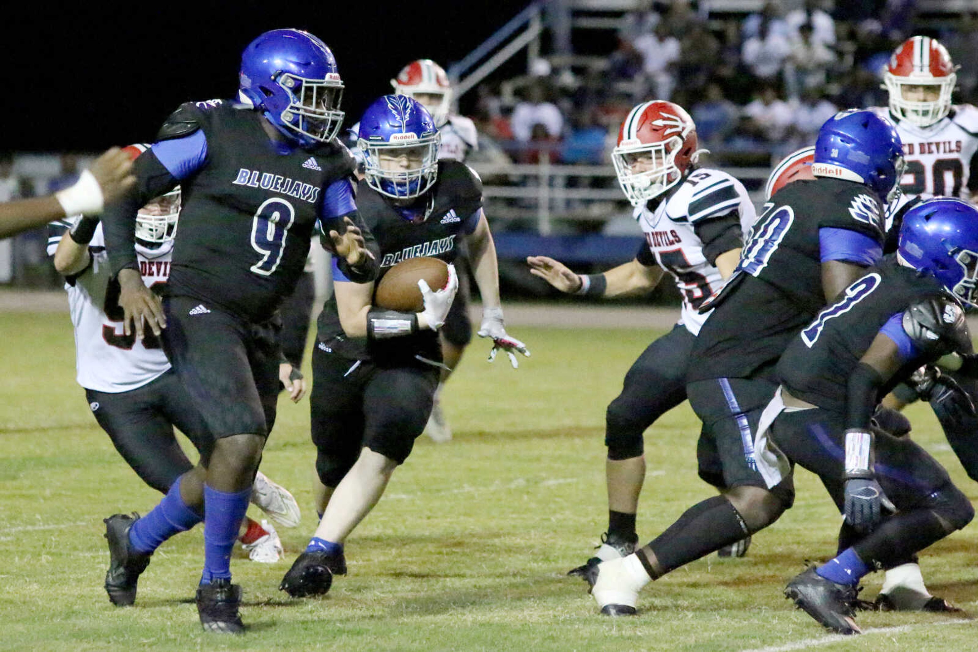 Charleston's Kaden Branam (5) runs&nbsp;during a 14-12 loss to Chaffee at John Harris Marshall Stadium on Thursday, August 31, 2023.&nbsp;