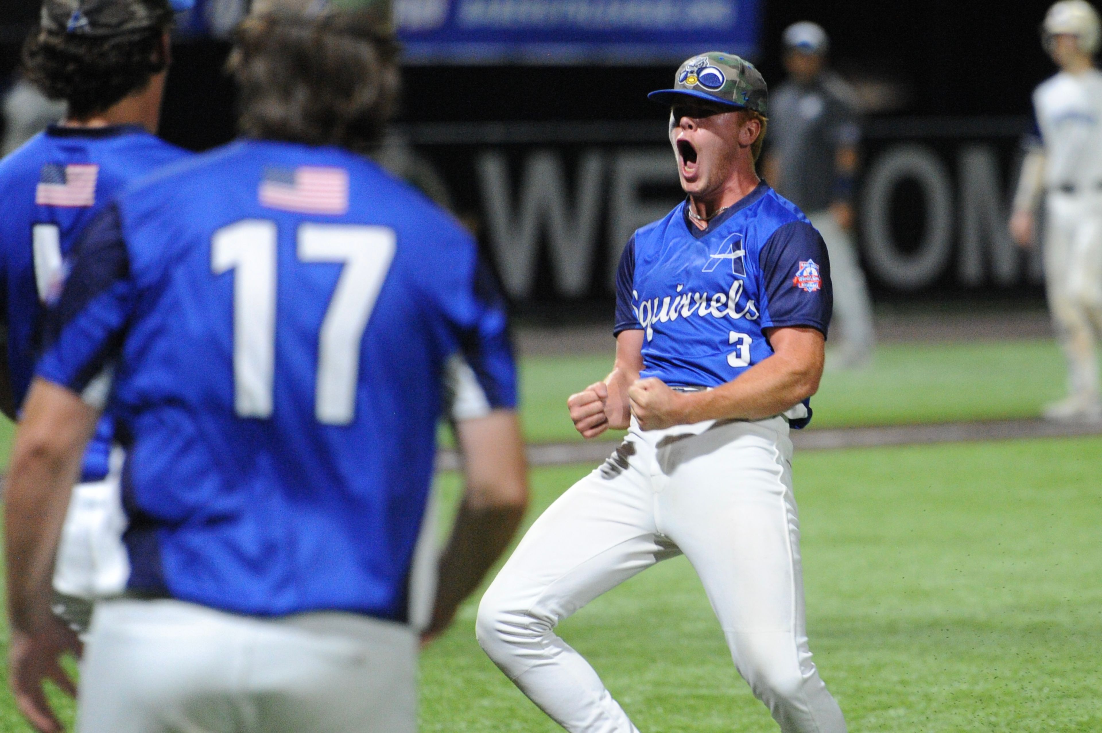 Aycorp's Peyton Hodges screams in celebration following a Saturday, August 10, 2024 Babe Ruth World Series game between the Aycorp Fighting Squirrels and Manassas, Virginia, at Capaha Field in Cape Girardeau, Mo. Aycorp defeated Manassas, 3-1.