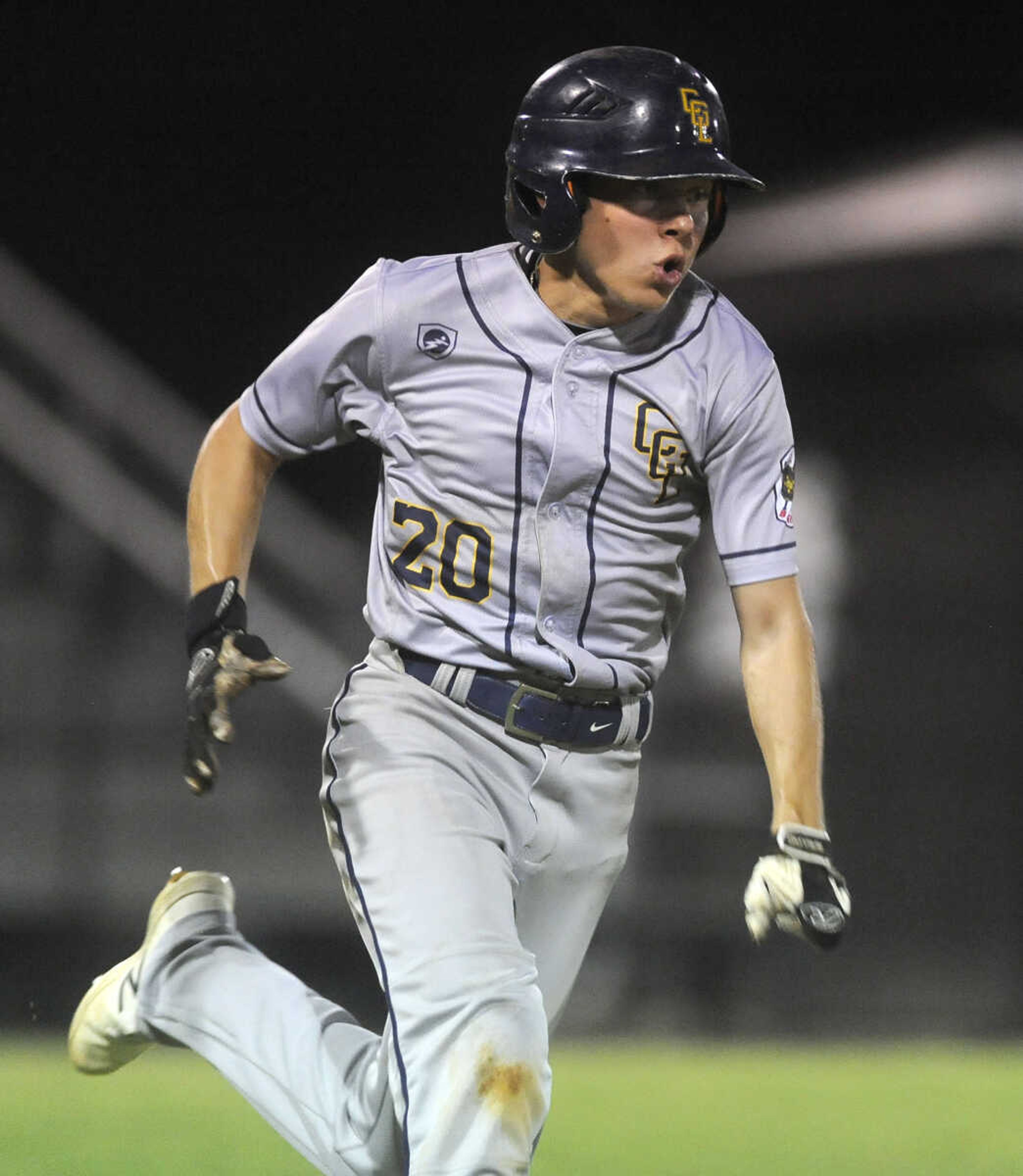 FRED LYNCH ~ flynch@semissourian.com
Cape Girardeau Post 63's Layne Robinson heads for second base on a double against Jackson Post 158 during the sixth inning of a semifinal in the Senior Legion District Tournament Friday, July 13, 2018 in Sikeston, Missouri.