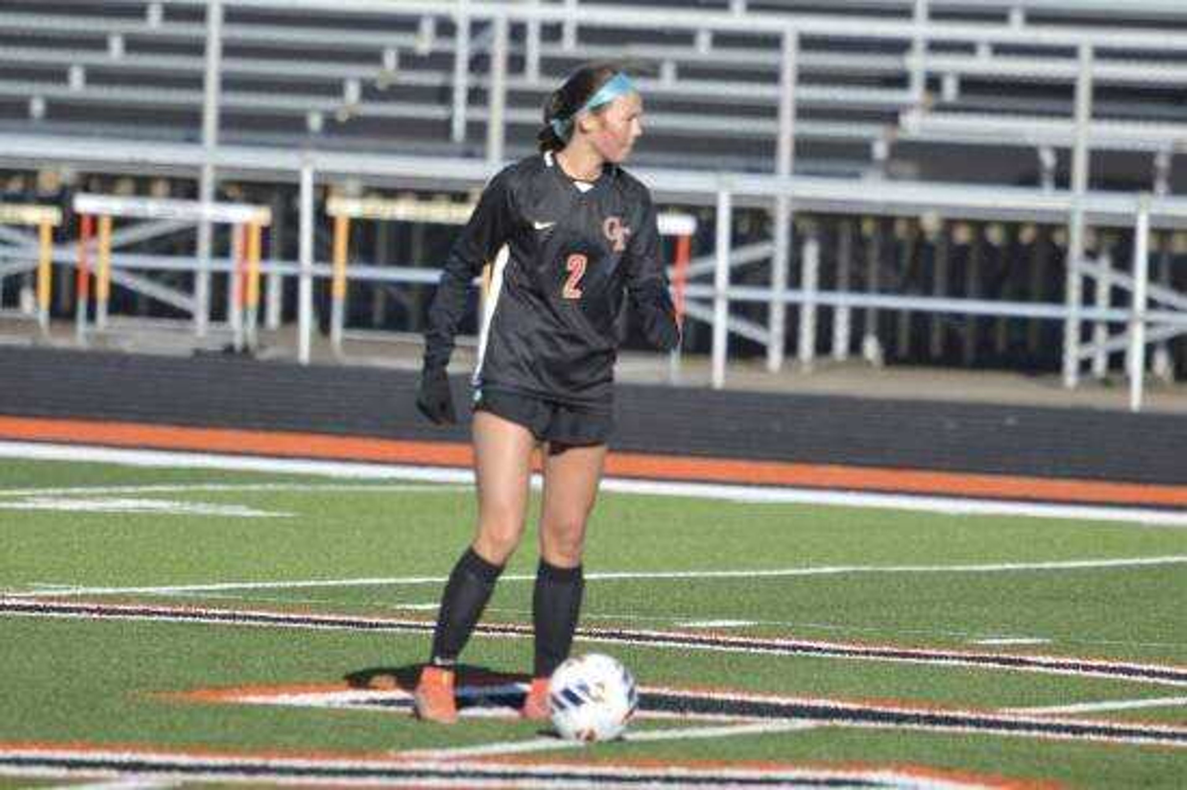 Cape Central�s Averie Huff plays the ball during a home game this season.