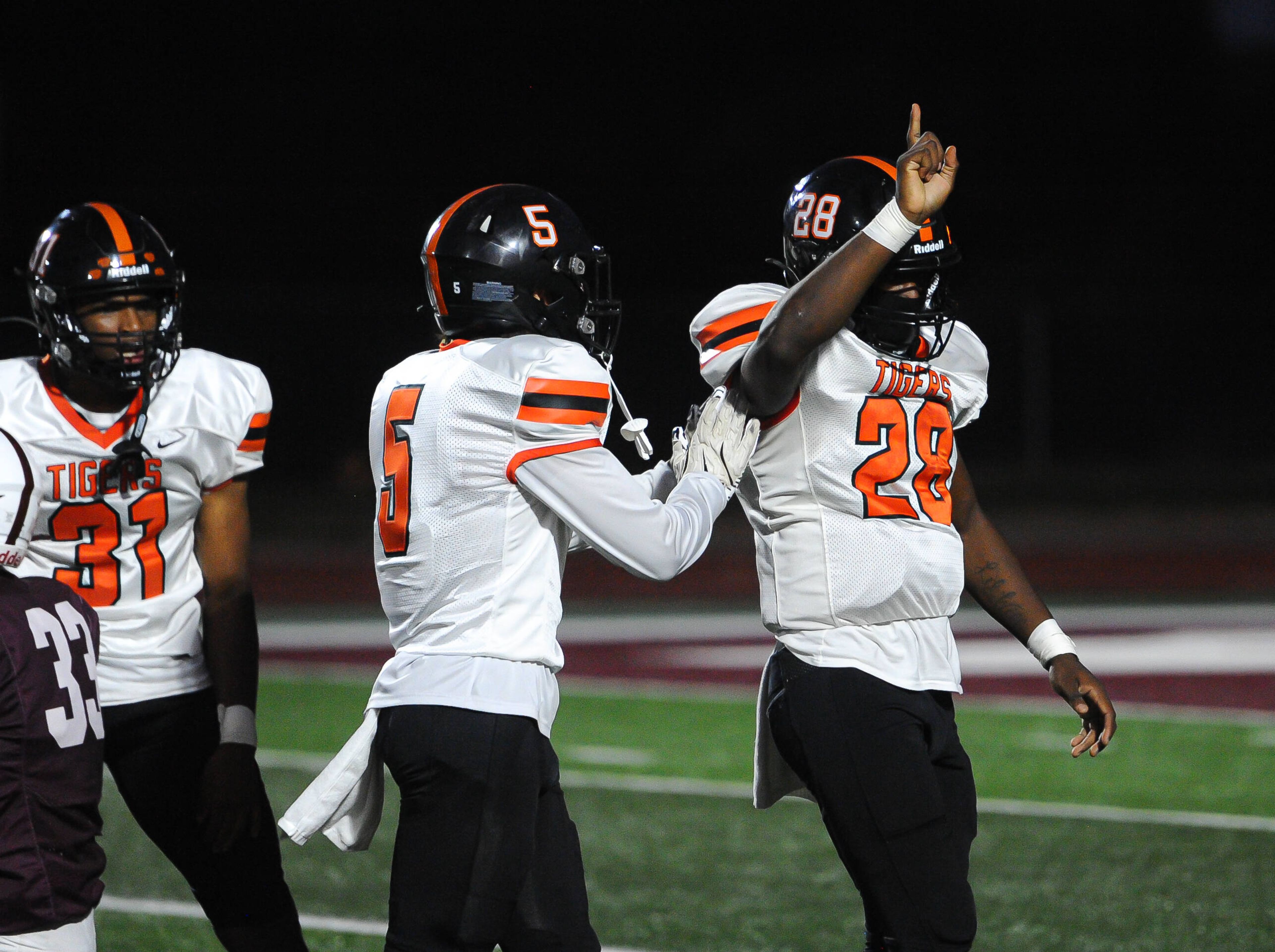 Cape Central's Cartez Hopkins celebrates a tackle for loss during a Friday, September 6, 2024 game between the St. Charles West Warriors and the Cape Central Tigers at St. Charles West High School in St. Charles, Mo. Cape Central defeated St. Charles West, 35-0.