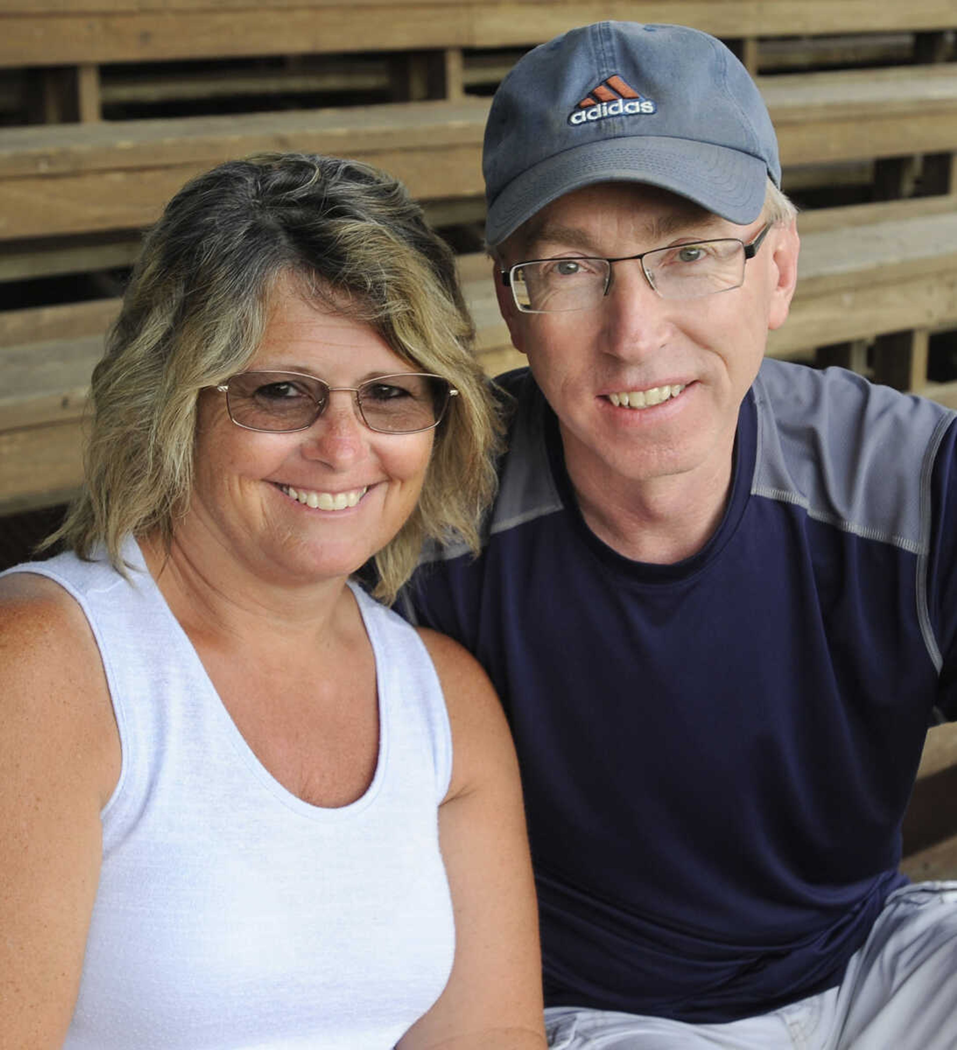 FRED LYNCH ~ flynch@semissourian.com
Linda and Randy Dill pose for a photo Tuesday, June 12, 2018 at the Cape Girardeau Post 63-Pemiscot County Senior Legion baseball game at Capaha Field.