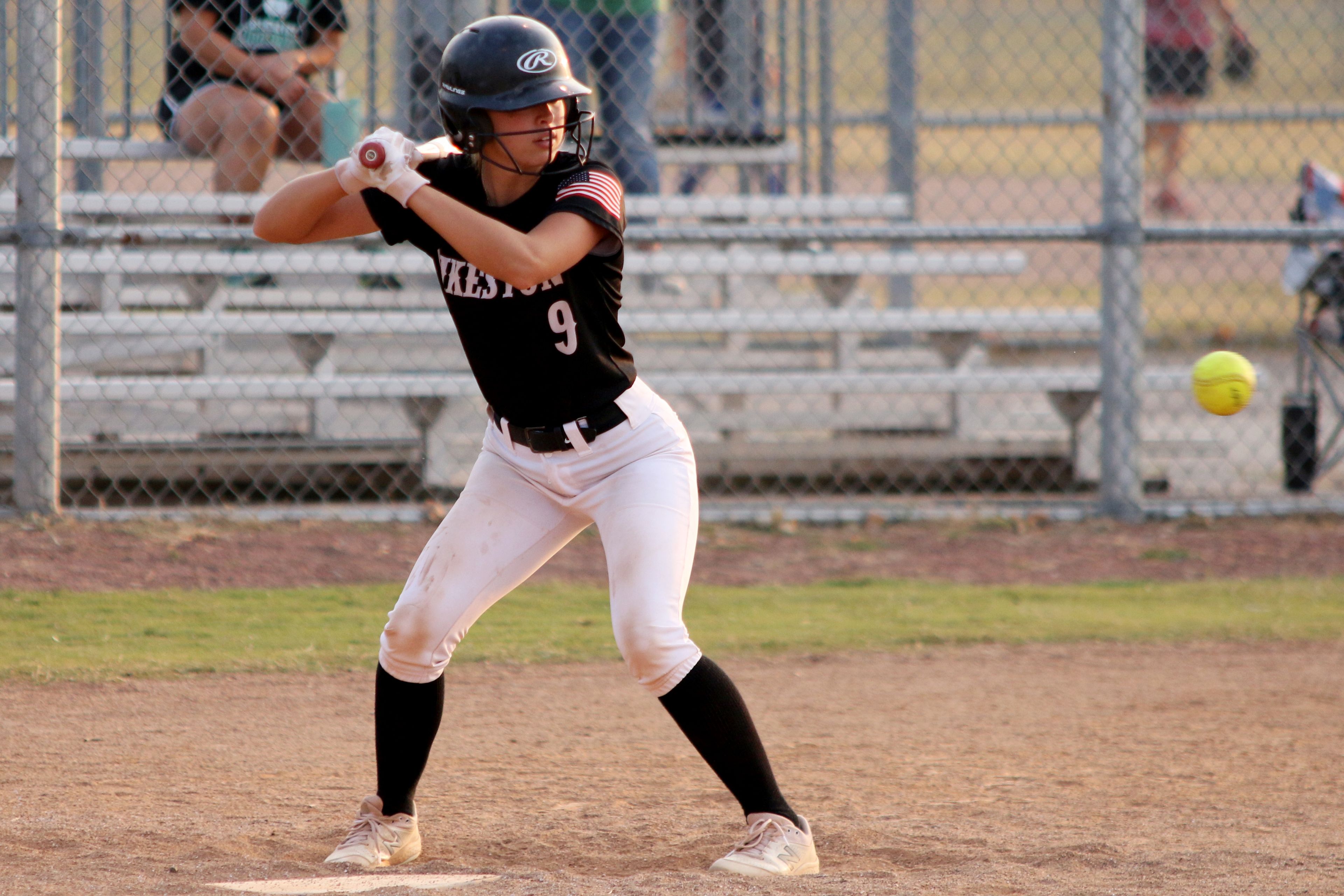 Sikeston’s Cambree Scott (9) takes a swing during a 6-5 loss to Perryville at the Sports Complex on Tuesday, Sep. 10, 2024.