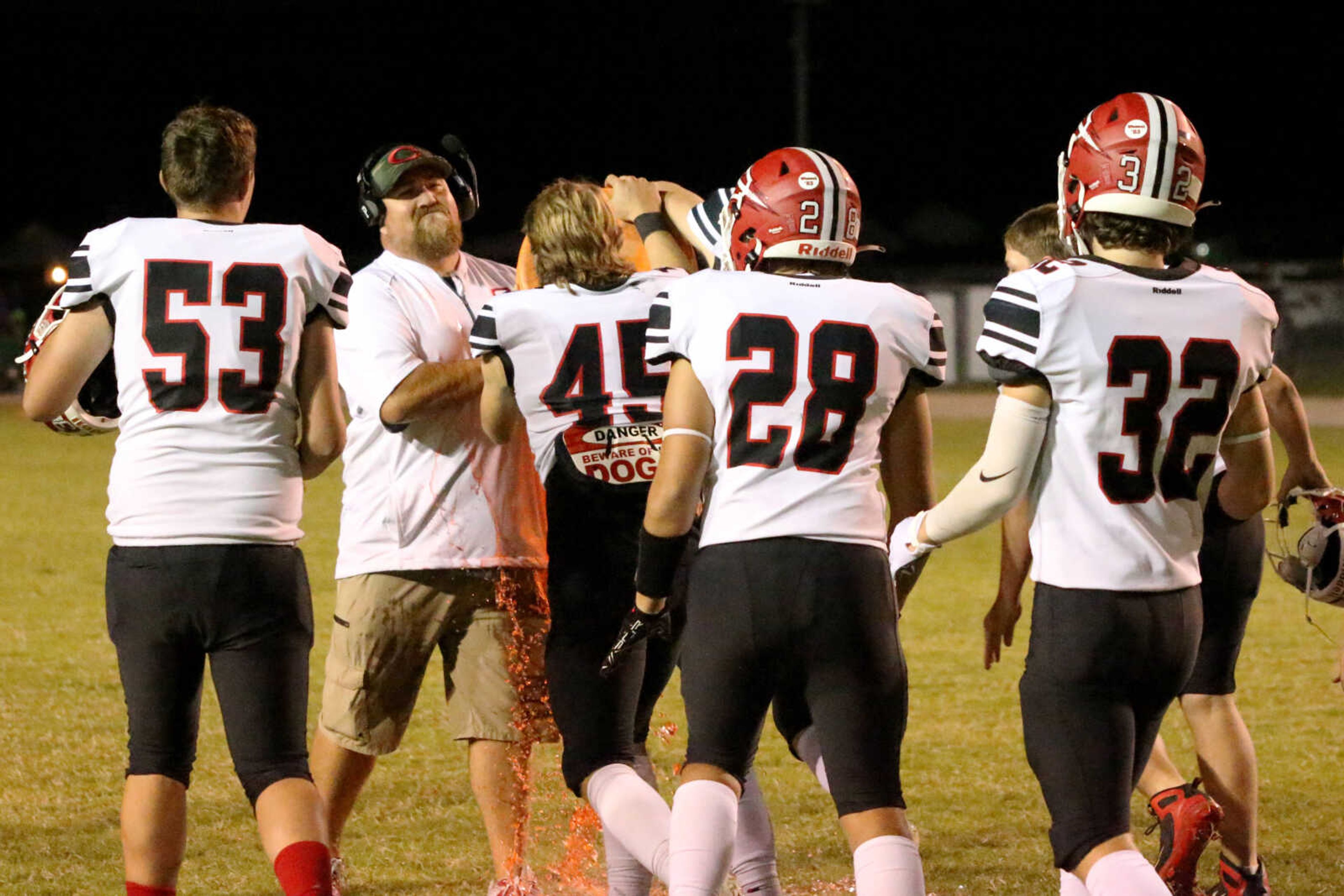 Chaffee celebrates following&nbsp;a 14-12 win at John Harris Marshall Stadium in Charleston, Missouri on Thursday, August 31, 2023.&nbsp;