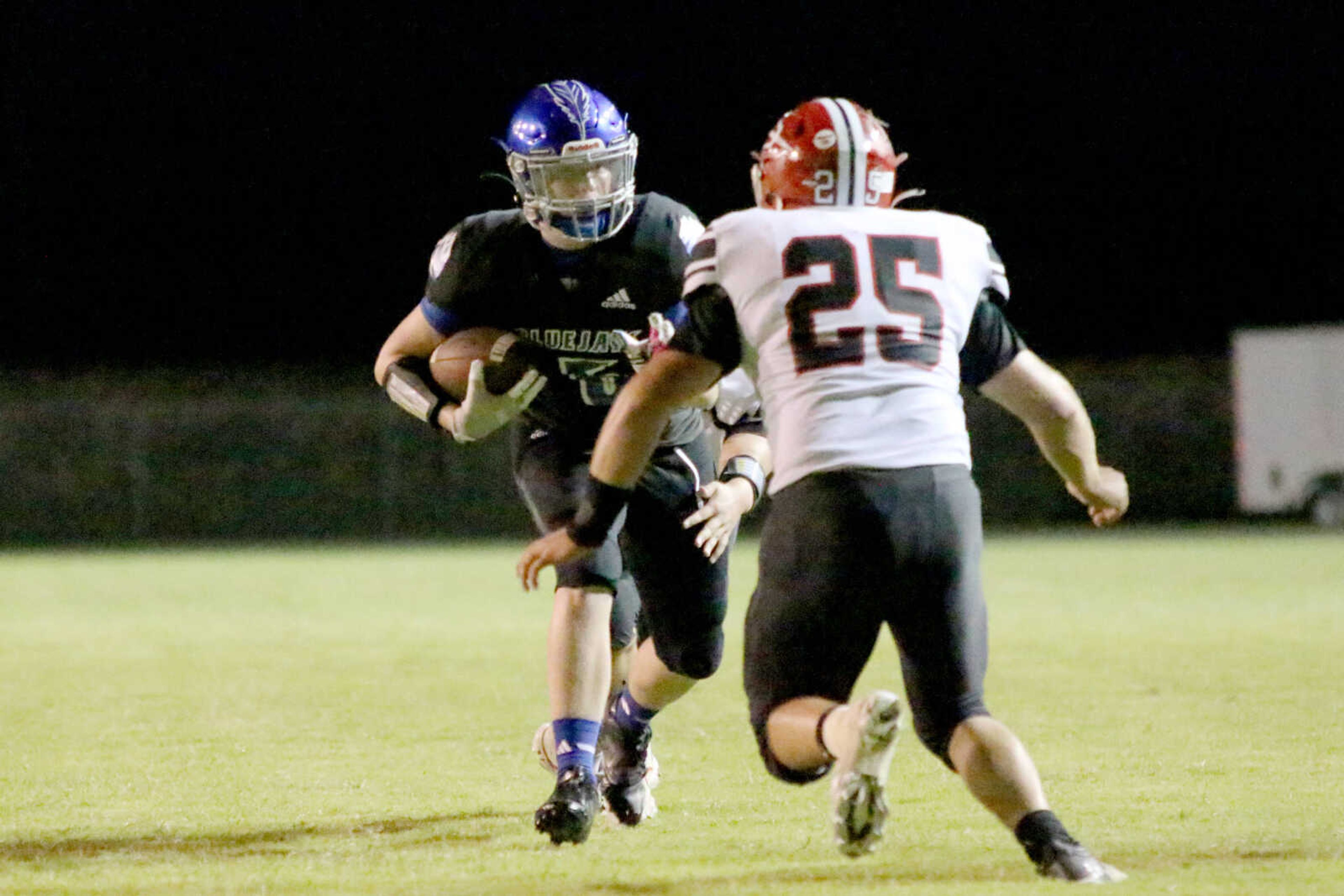 Charleston's Kaden Branam (5) runs&nbsp;during a 14-12 loss to Chaffee at John Harris Marshall Stadium on Thursday, August 31, 2023.&nbsp;