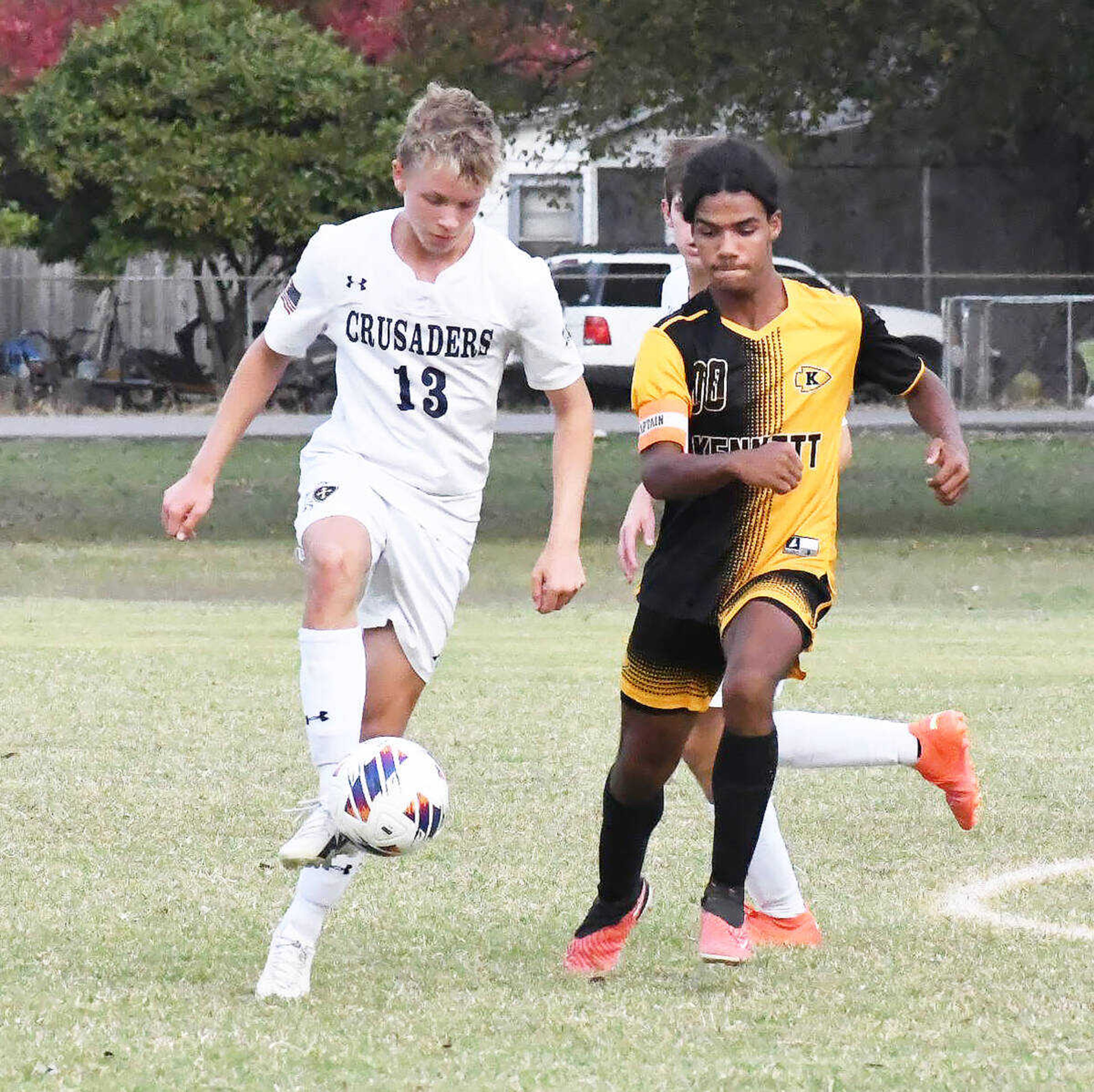 Kennett High School senior Lucas Randle (right) played in his final scholastic soccer match on Tuesday, Oct. 24.