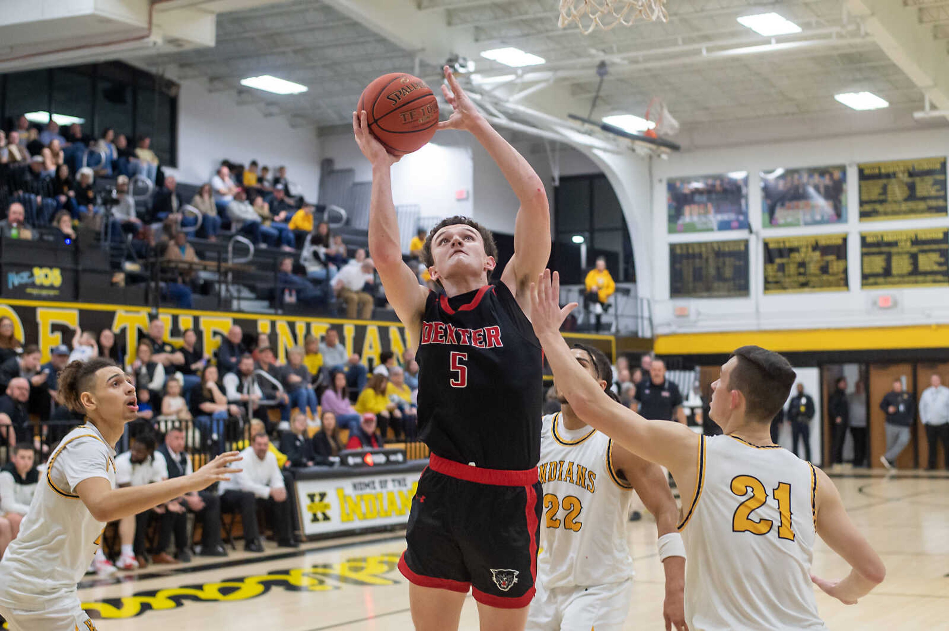 Dexter senior Ethan Zabelin goes up for two in a game against Kennett on Friday, Feb. 9, 2024.