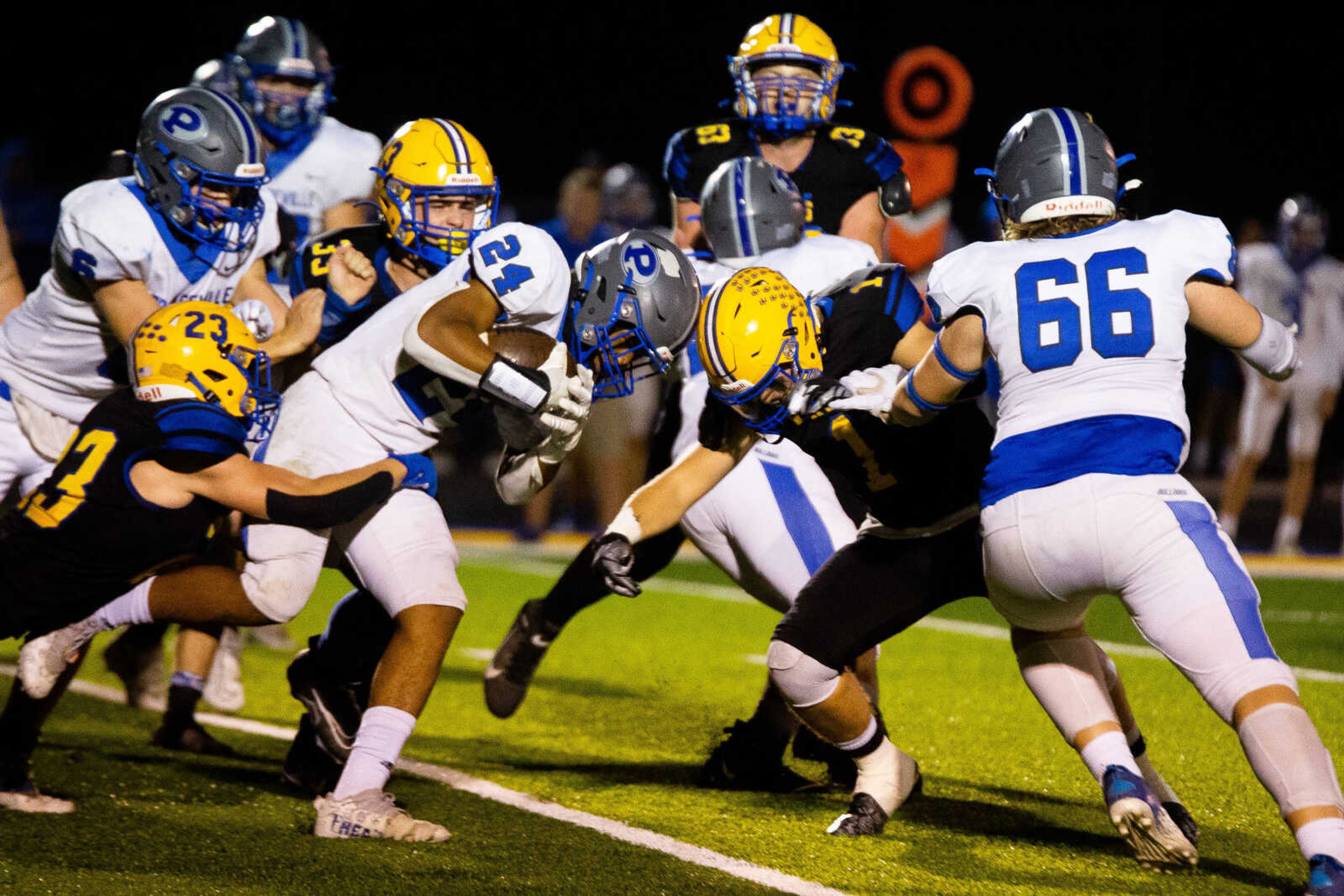 Portageville's Jamarion Smith carries the ball against Scott City in a Class 1 District 1 semifinal matchup at Scott City High School.