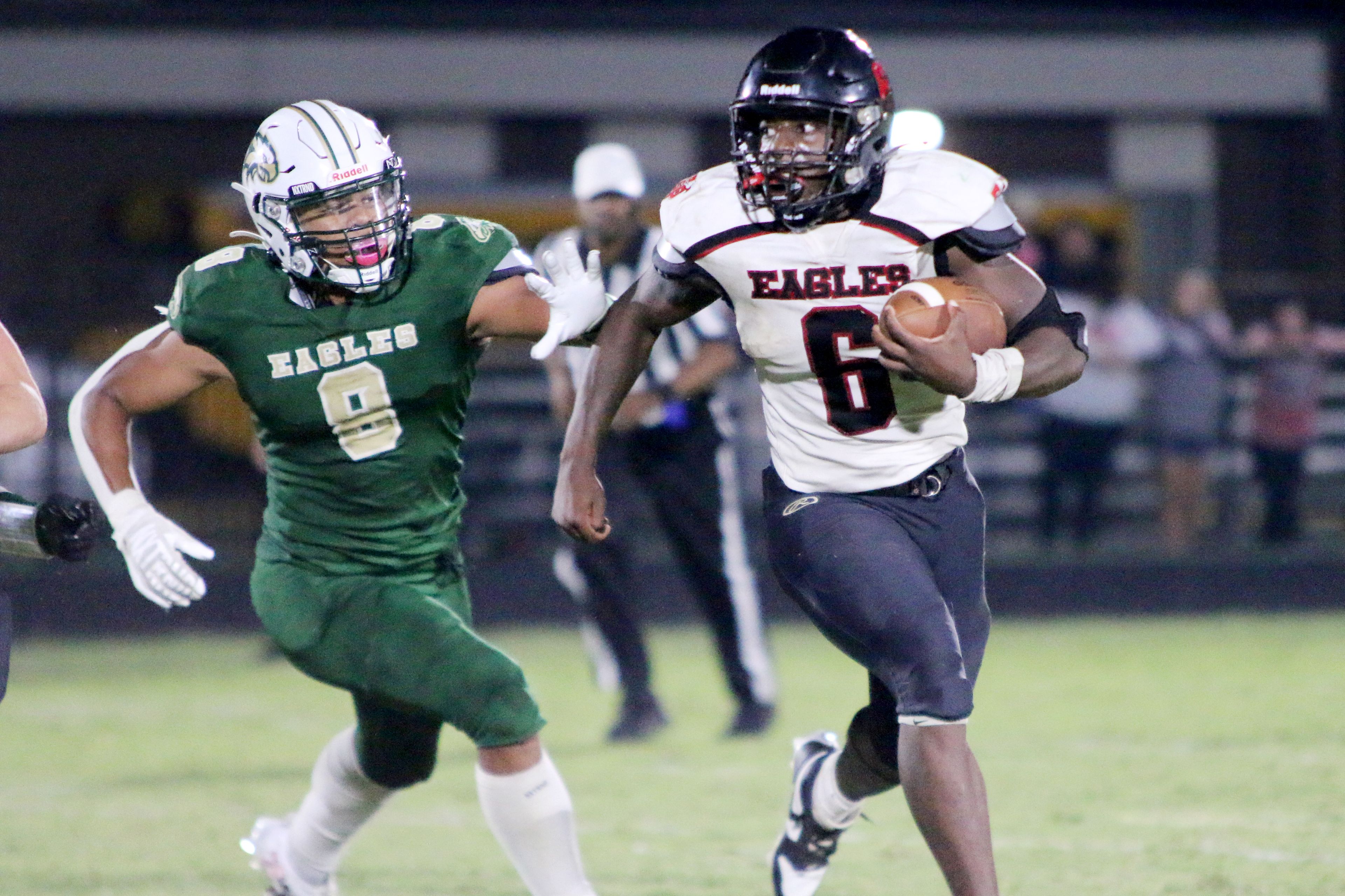 East Prairie’s Tavion Ware (6) runs for a big gain during a 30-27 win at New Madrid County Central on Friday, September 6, 2024. 