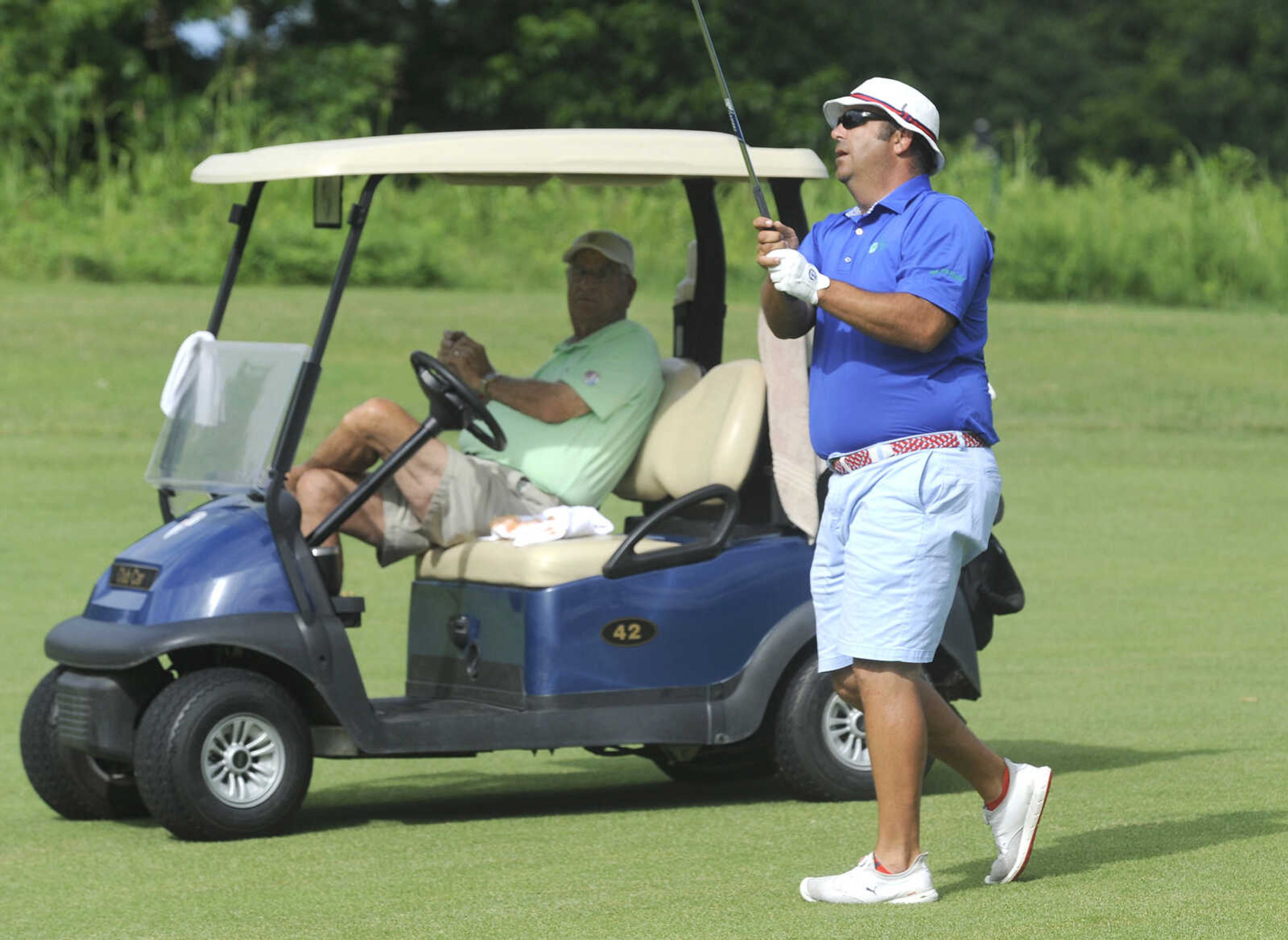 FRED LYNCH ~ flynch@semissourian.com
Brevin Giebler of Cape Girardeau watches his fairway shot on the third hole Friday, June 22, 2018 during the Round of 32 in the Missouri Amateur Championship at Dalhousie Golf Club.