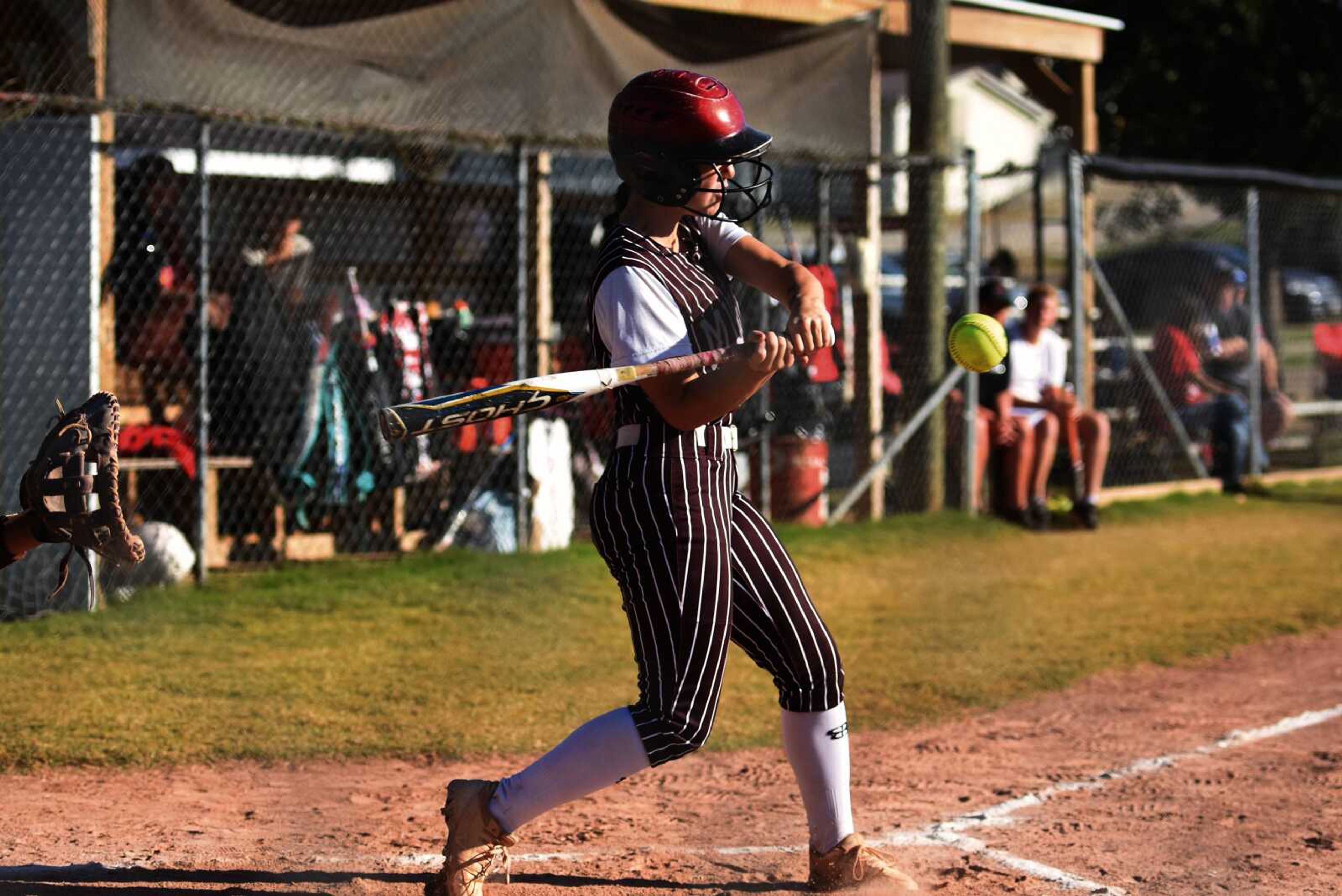 Poplar Bluff's Madelyn Heffner puts a swing on a pitch against East Carter on Thursday, Oct. 6, 2022 in Ellsinore.