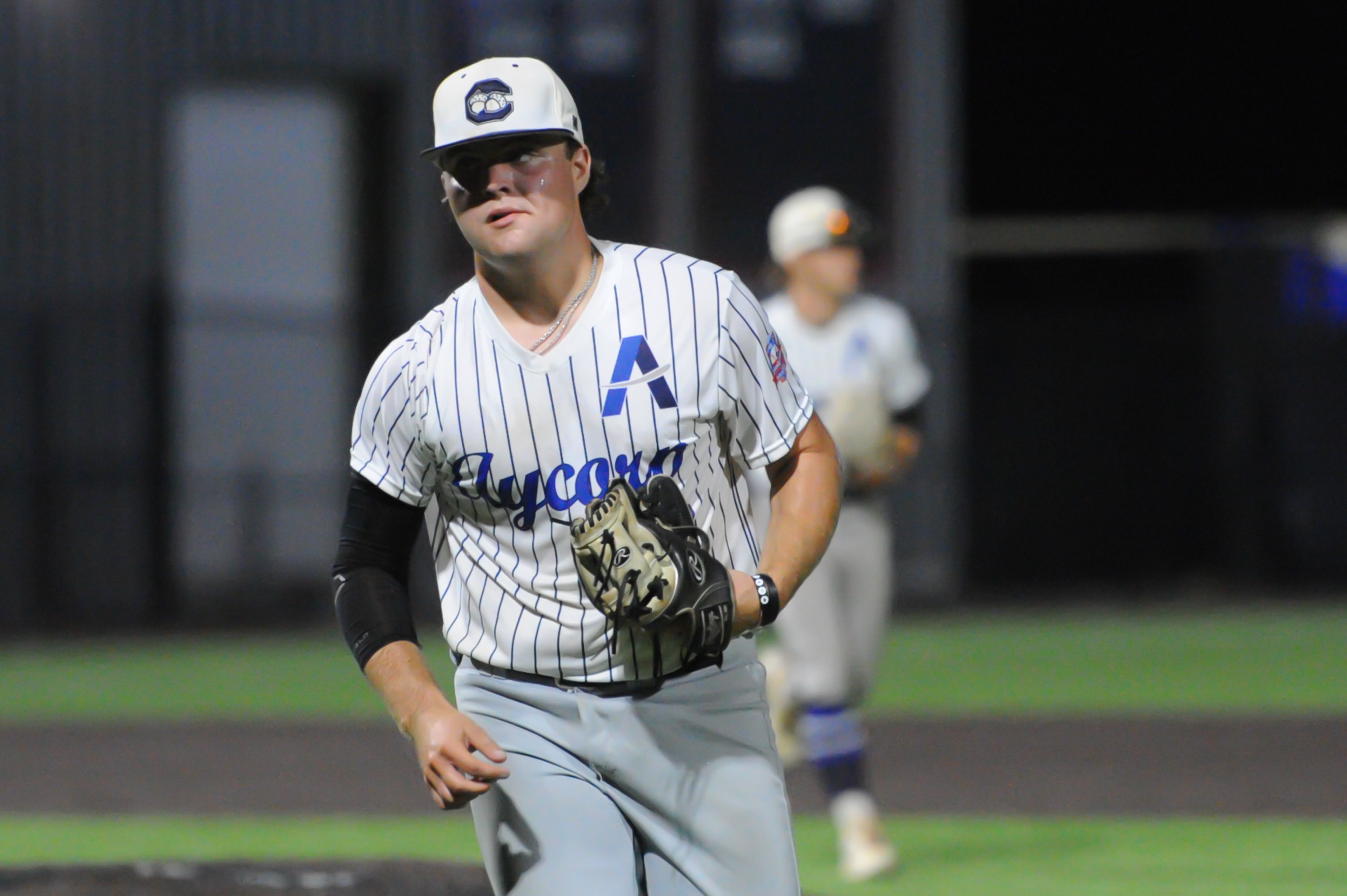 Aycorp's Bryant Gunn jogs off the field during a Tuesday, August 13, 2024 Babe Ruth World Series game between the Aycorp Fighting Squirrels and Holland Henson of the Netherlands at Capaha Field in Cape Girardeau, Mo. Aycorp defeated the Netherlands, 12-2 in five innings.