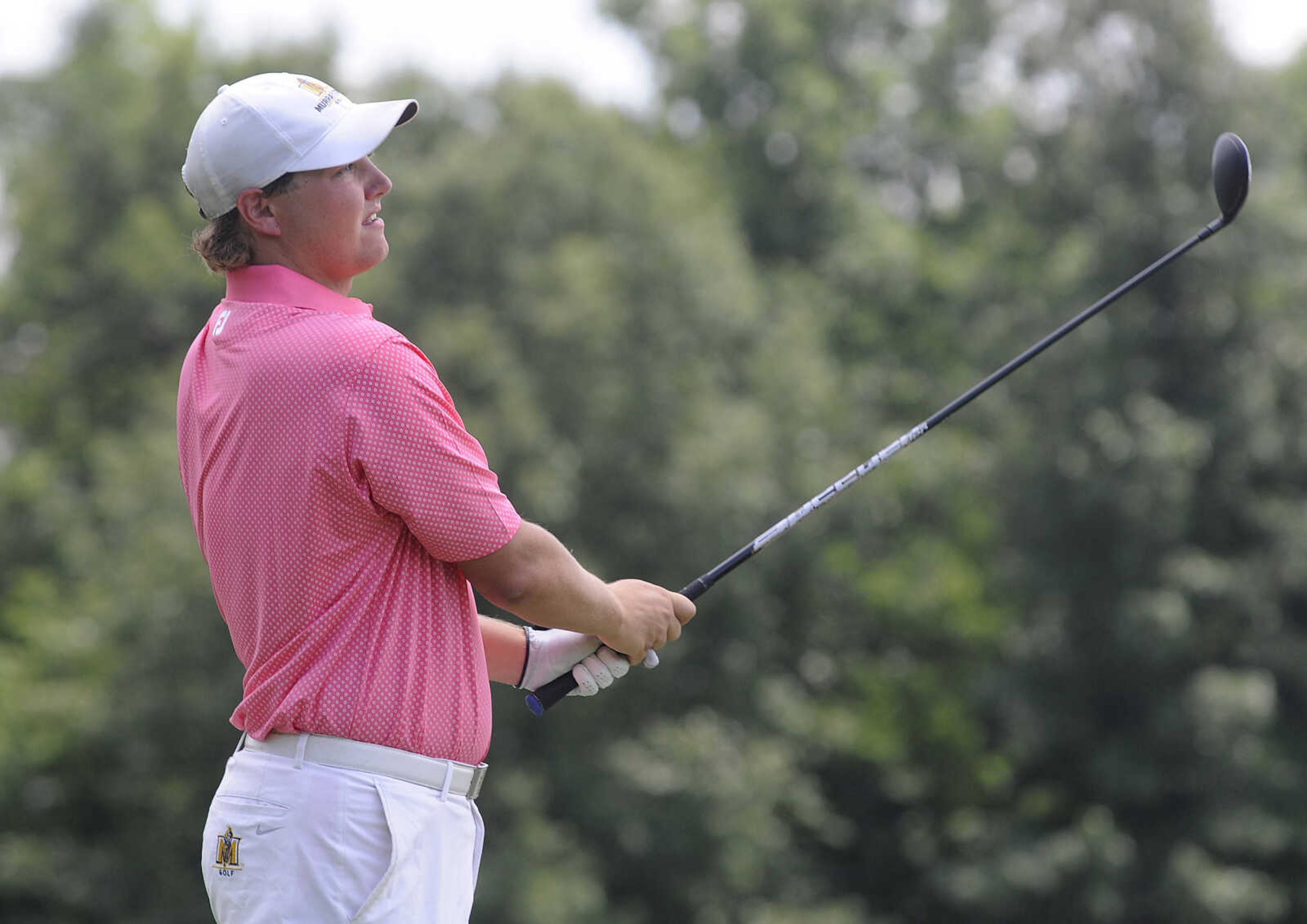 FRED LYNCH ~ flynch@semissourian.com
Gabe Wheeler of Sikeston, Missouri watches his shot from the first tee box Tuesday, June 19, 2018 during the Missouri Amateur Championship at Dalhousie Golf Club.