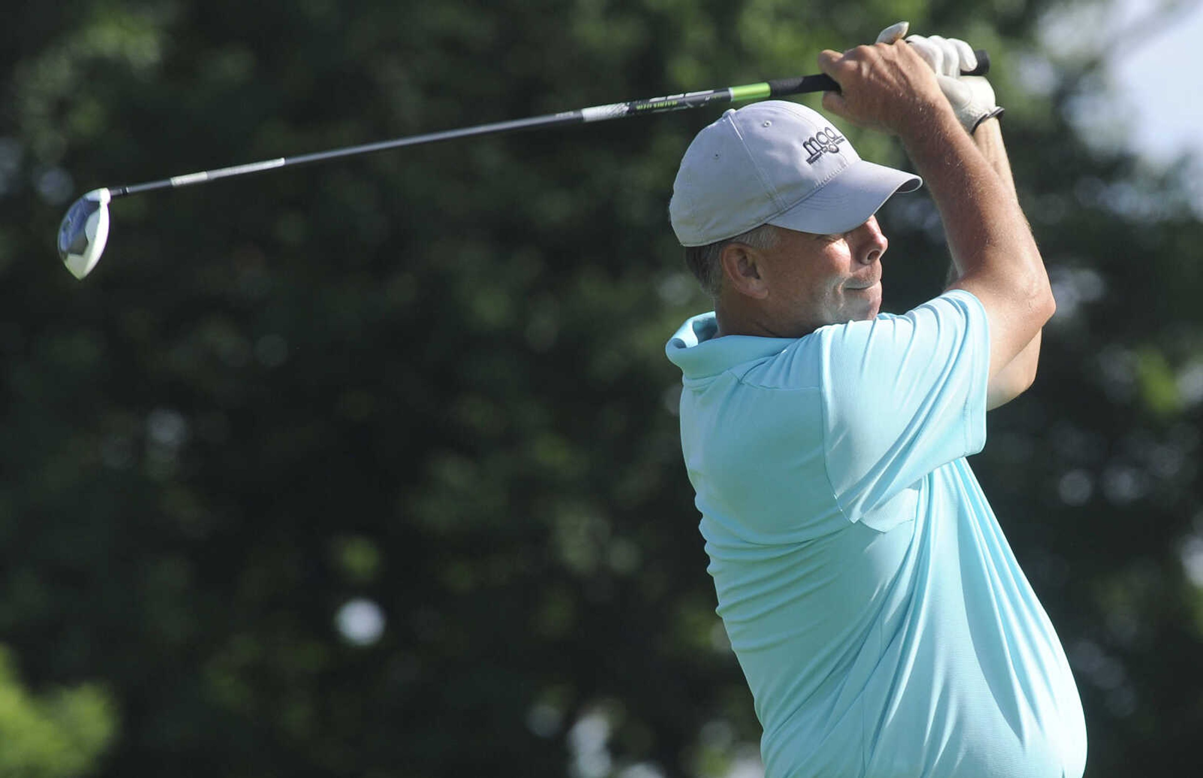 FRED LYNCH ~ flynch@semissourian.com
Marvin Whitson of Dexter, Missouri hits from the fourth tee box Tuesday, June 19, 2018 during the Missouri Amateur Championship at Dalhousie Golf Club.