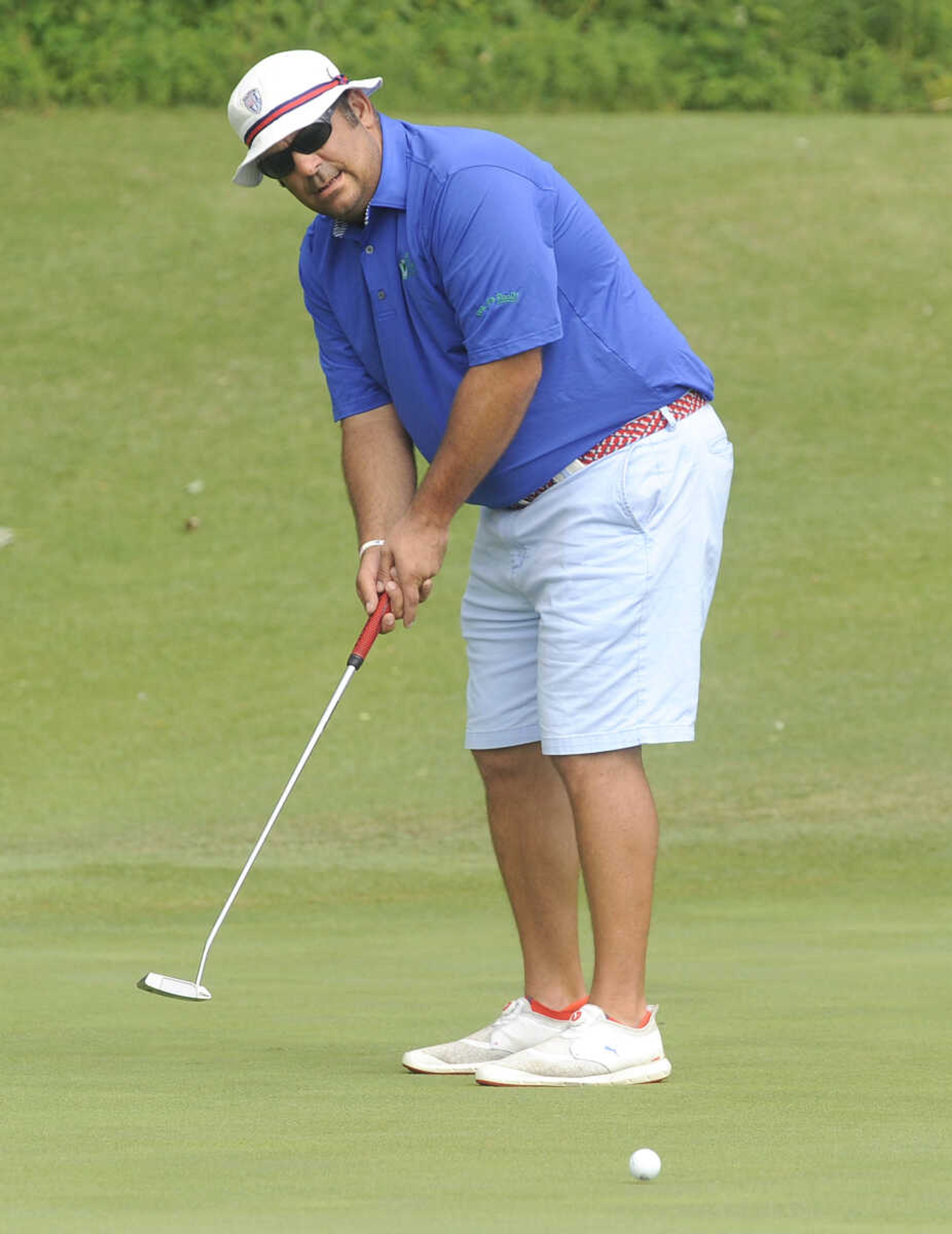 FRED LYNCH ~ flynch@semissourian.com
Brevin Giebler of Cape Girardeau putts on the fifth hole Friday, June 22, 2018 during the Round of 32 in the Missouri Amateur Championship at Dalhousie Golf Club.