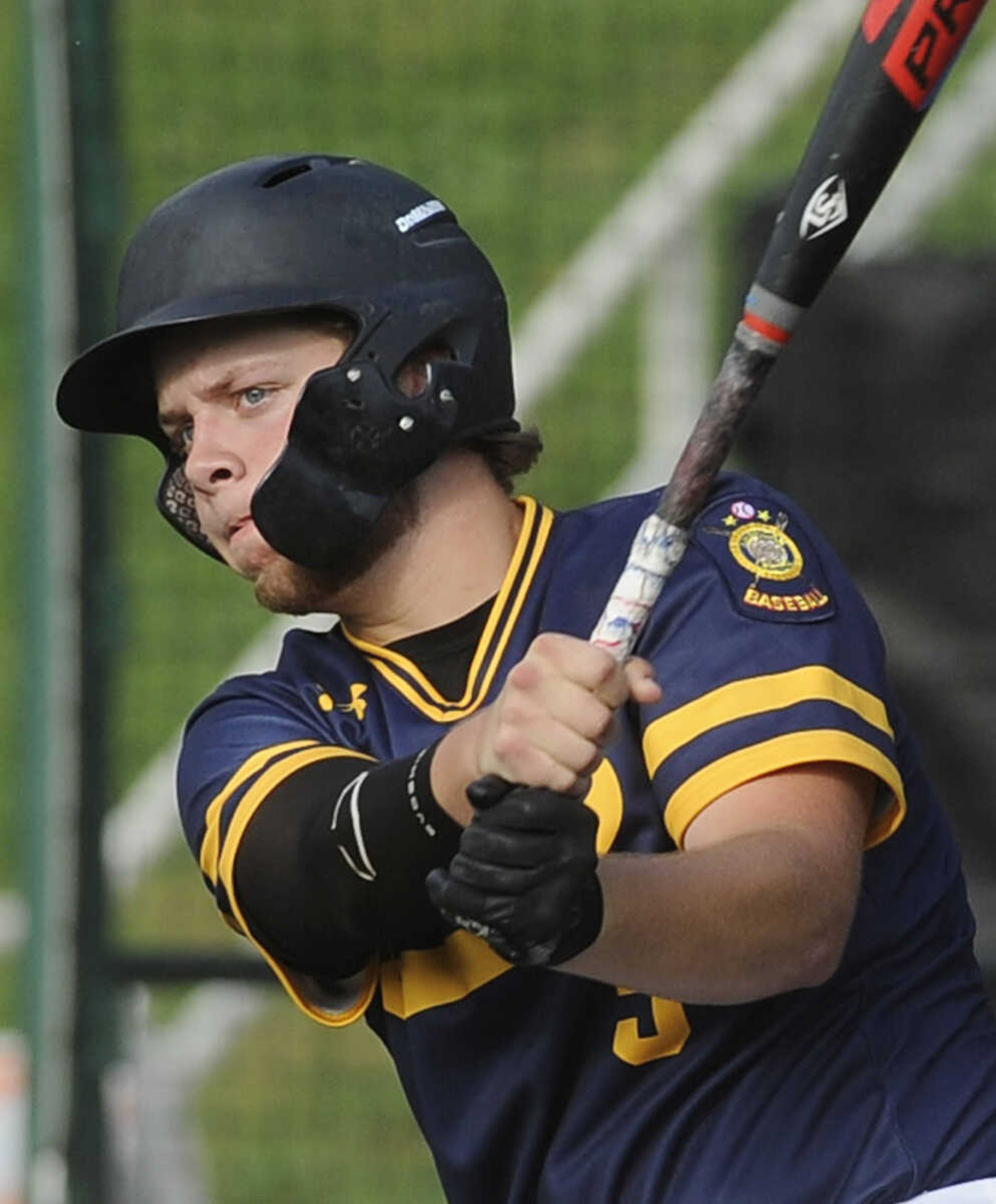 FRED LYNCH ~ flynch@semissourian.com
Cape Girardeau Post 63's Trent Unterreiner doubles in two runs against Sikeston during the third inning of the first game Wednesday, June 20, 2018 at Capaha Field.