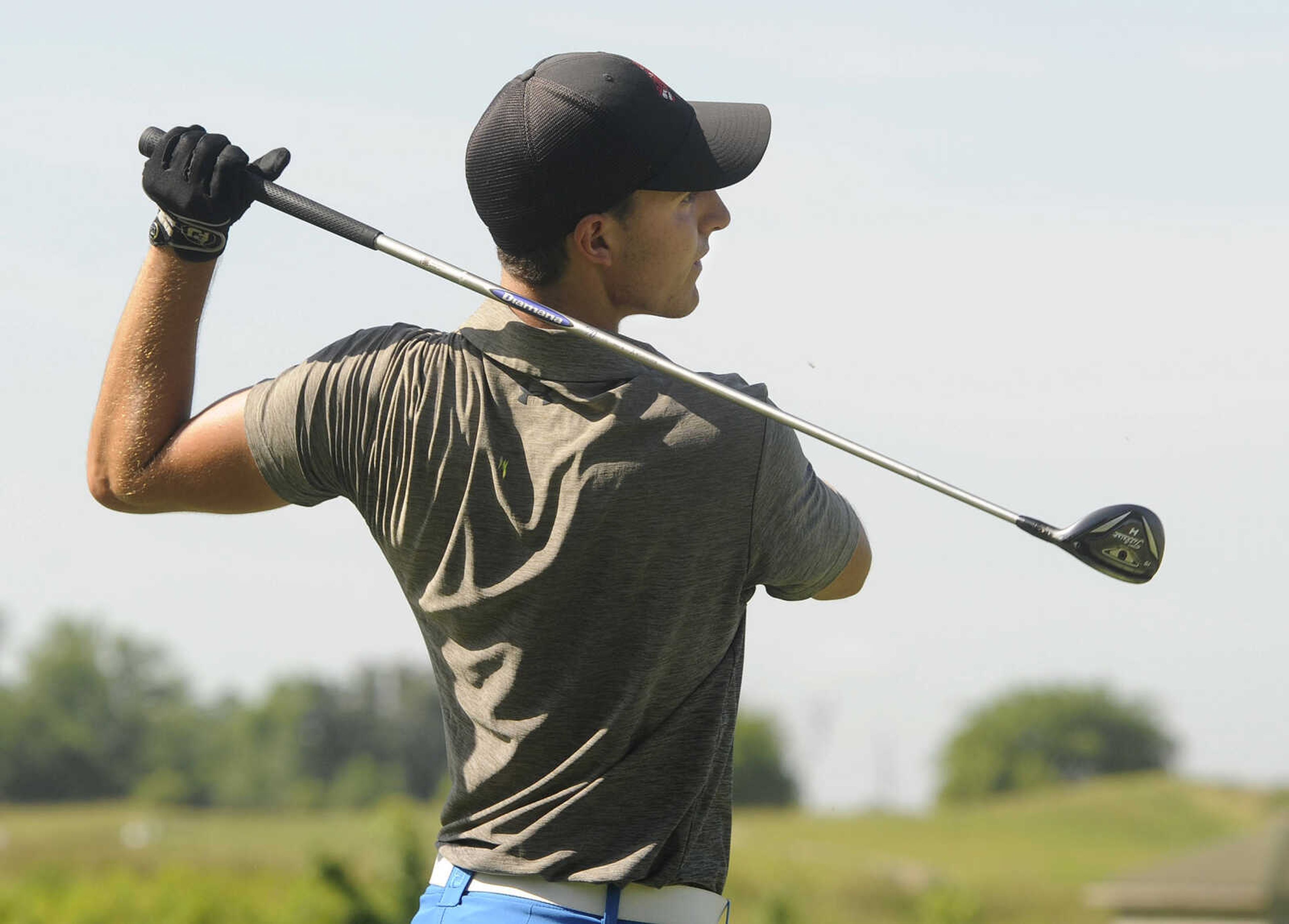 FRED LYNCH ~ flynch@semissourian.com
Nick Westrich of Farmington, Missouri watches his drive on the first hole Tuesday, June 19, 2018 during the Missouri Amateur Championship at Dalhousie Golf Club.