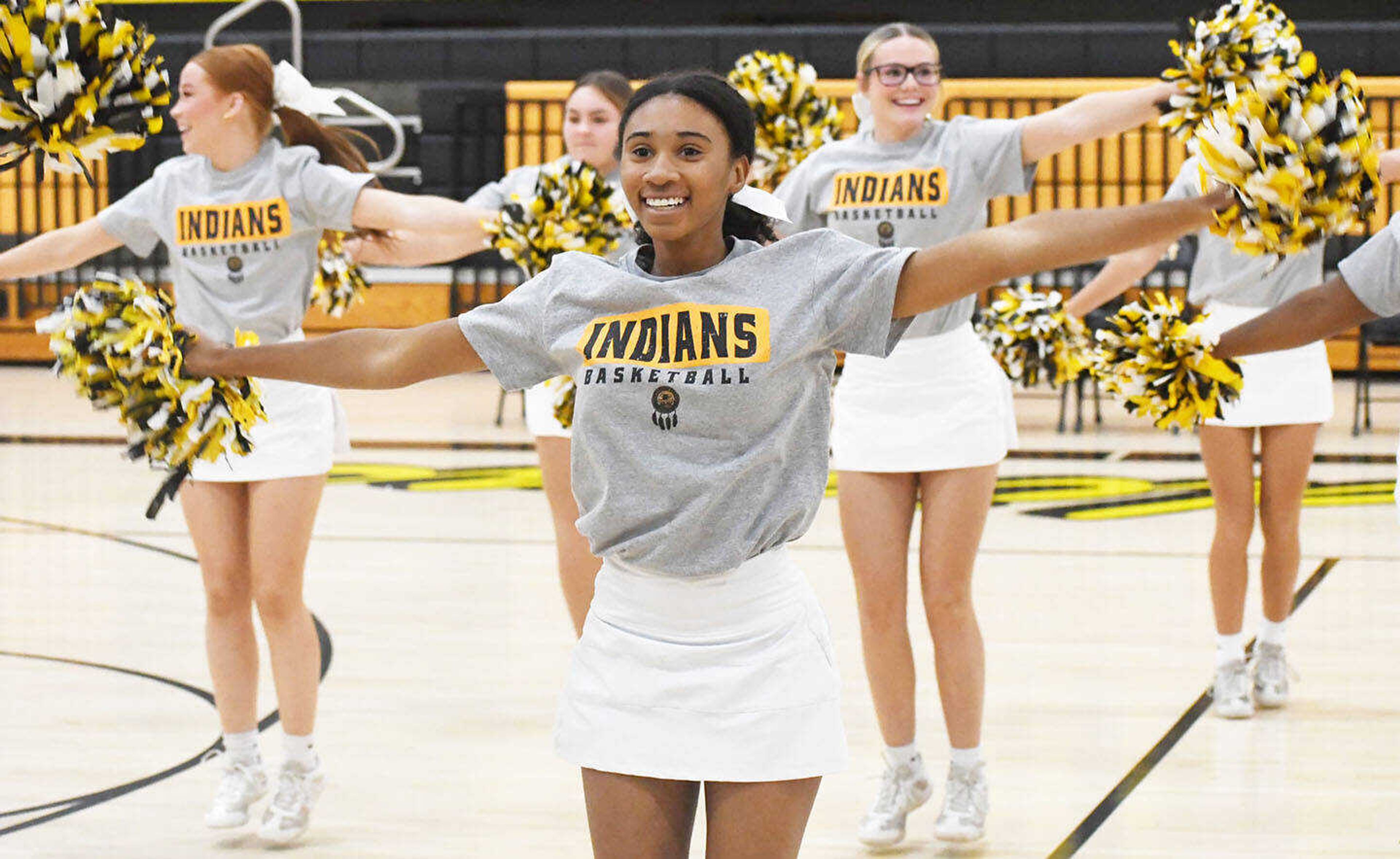 Kennett senior cheerleader Zoie Cook performs a routine during the sports drink scrimmage dated Tuesday, Nov. 14, 2023.