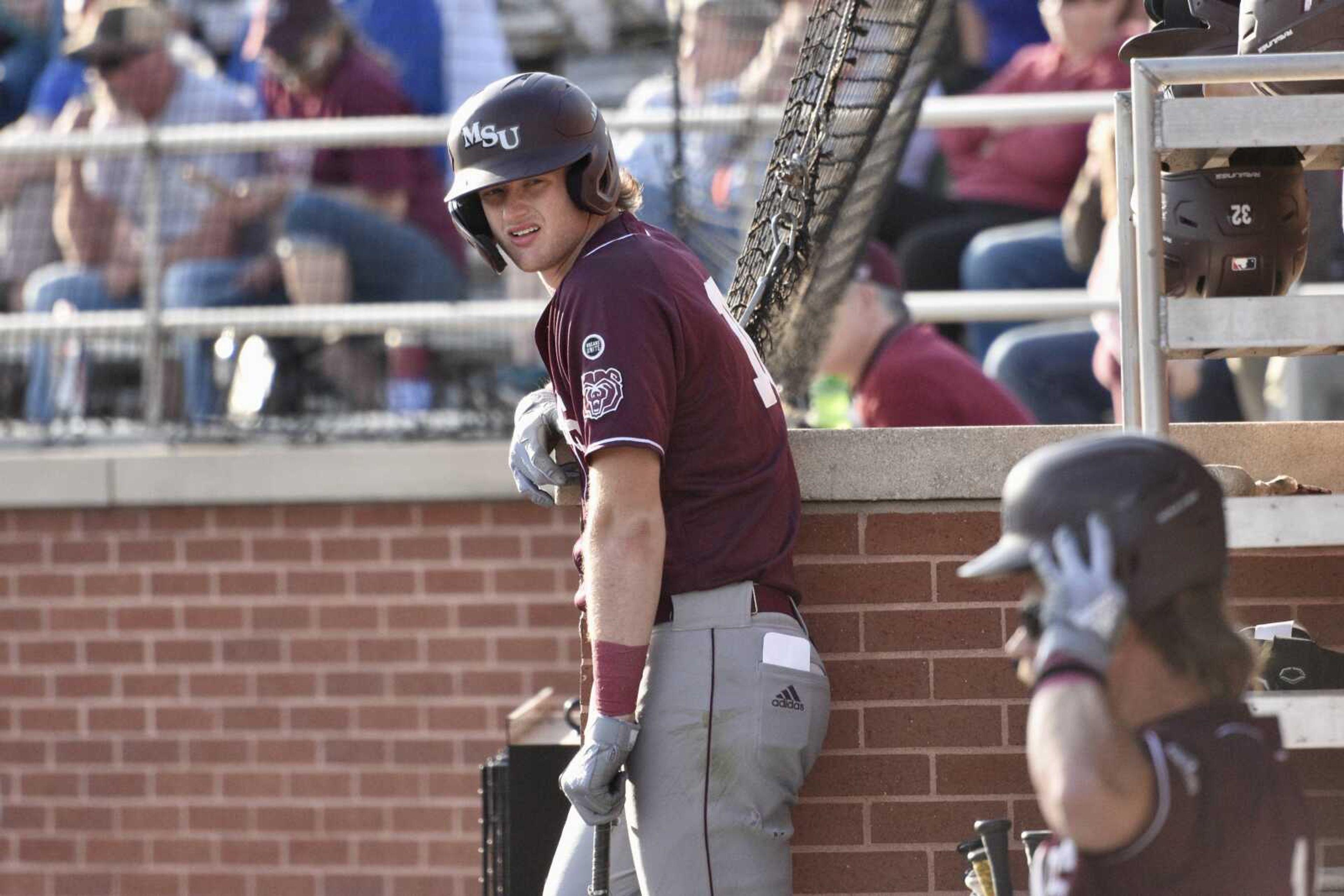 Missouri State's Caden Bogenpohl stands on deck during a Tuesday, March 12, 2024 game between the Saint Louis University Billikens and the Missouri State Bears in St. Louis.