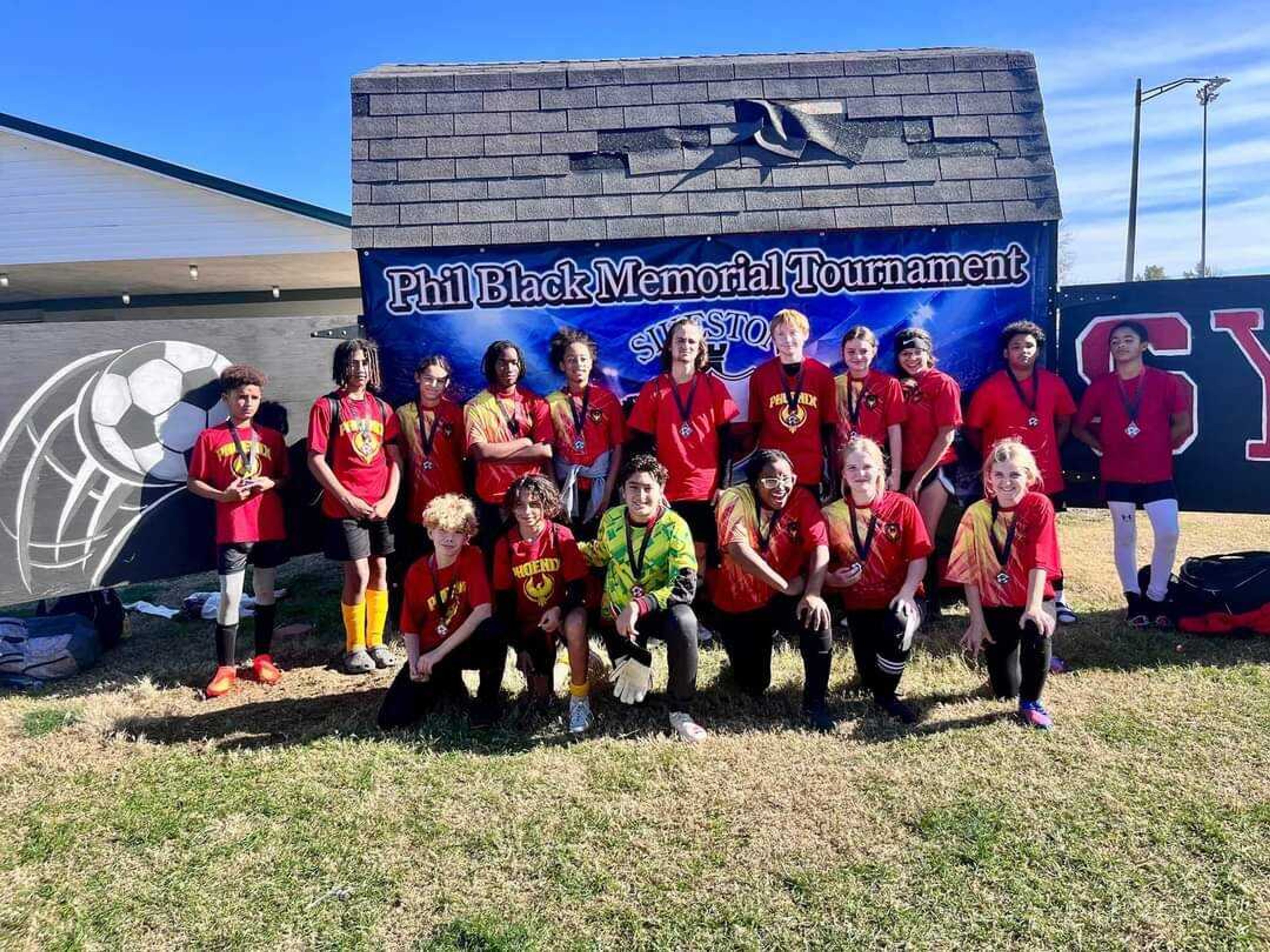 LEFT: The Seventh/eighth grade PB Phoenix won 2nd place in the Sikeston All-Star Soccer Tournament on Veterans Day. Back row: MJ Mead, Artez Bryant, Elena Butler, Tamirah Higgs, Telea Jackson, Jax Walker, Roman Trasher, Serenity Balz, Addison Vernon, Monzelle Watkins and Dayton Mead. Front row: Myles Harden, Josiah Nevarez, Gabe Butler, Shamirah Higgs, Emmalynn Dennis and Virginia Dennis.