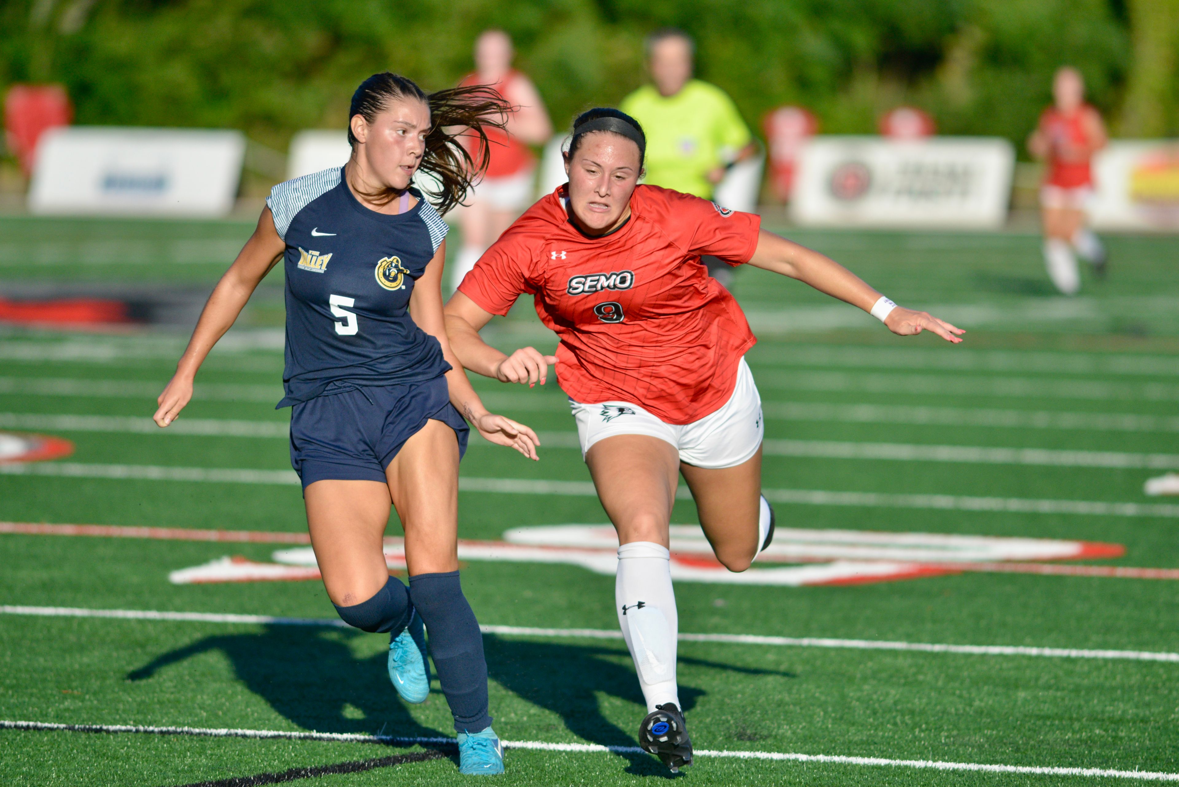 Southeast Missouri State’s Cayla Koerner battles for the ball against Murray State on Sunday, Aug. 18, at Houck Field. 