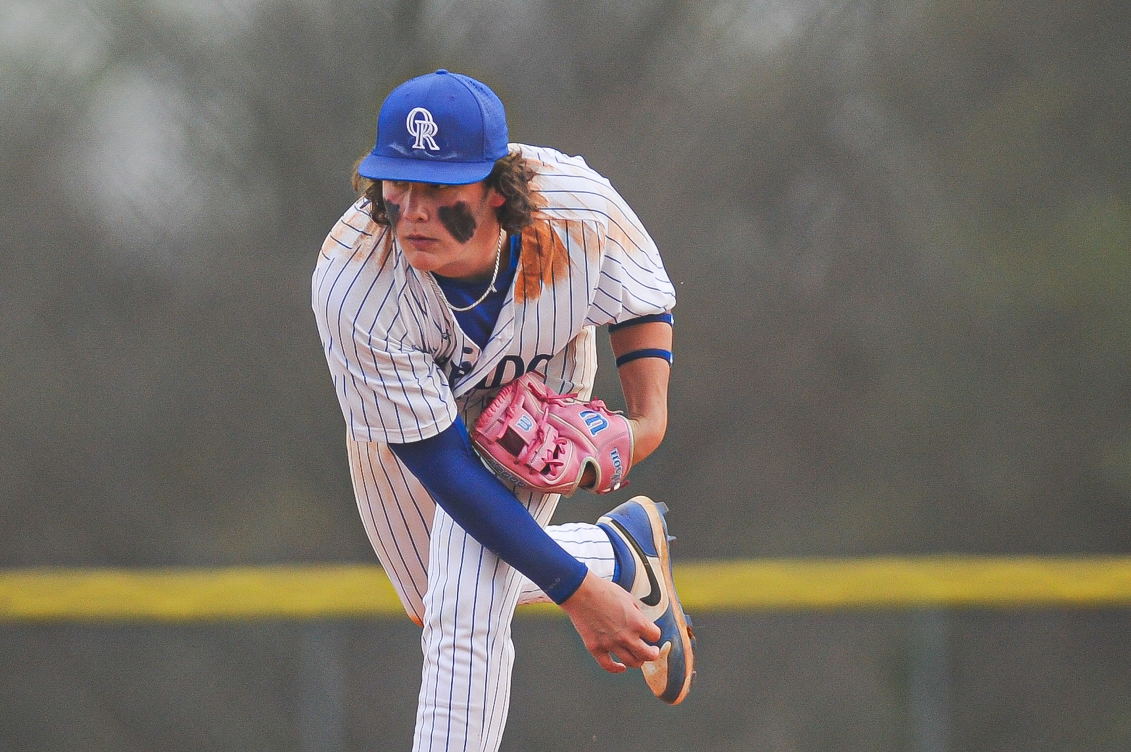 Oak Ridge's Landon Burnett watches his pitch during a high school baseball game between the host Oak Ridge BlueJays and the Oran Eagles on Wednesday, April 1, 2026, in Oak Ridge.