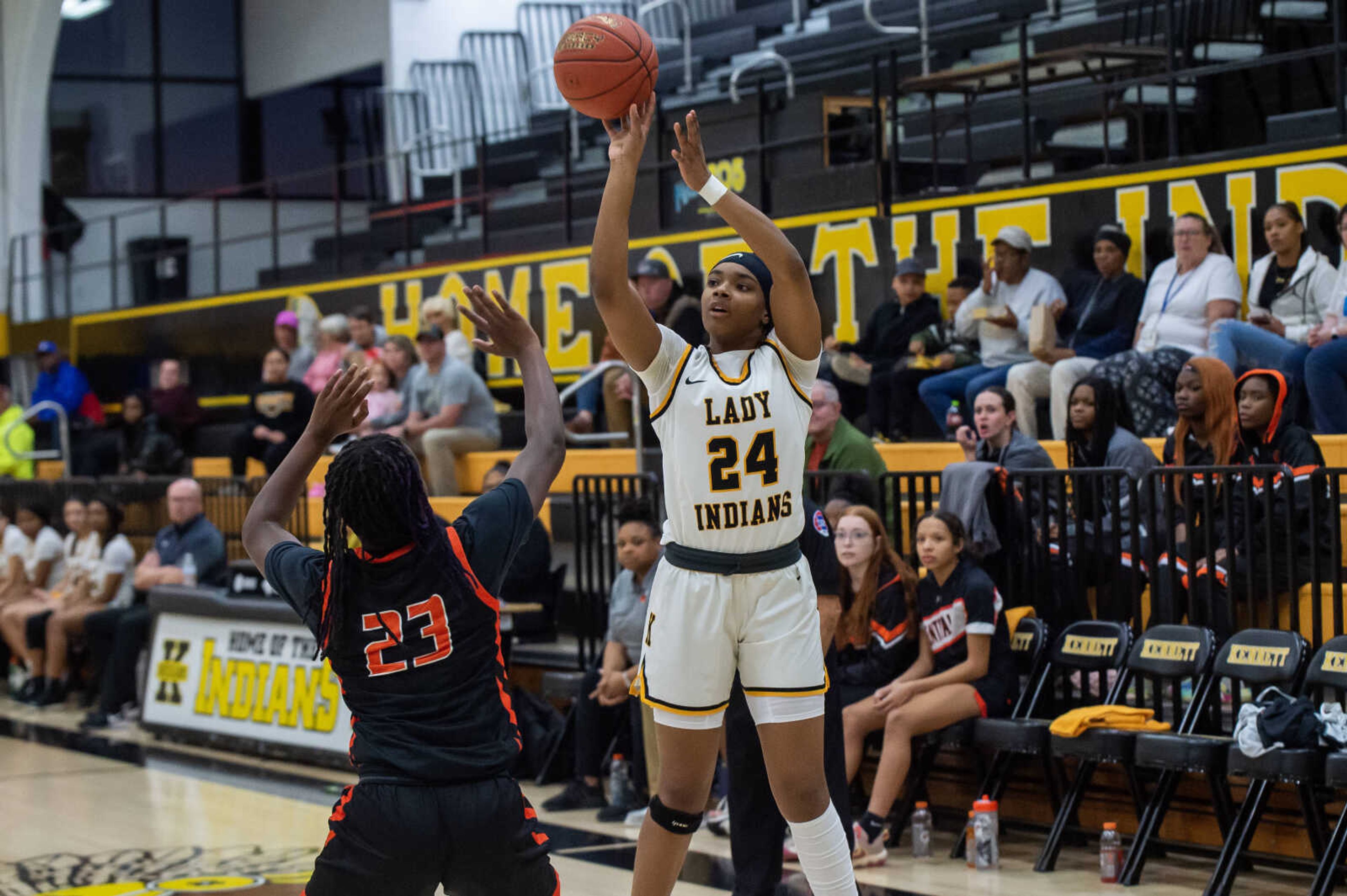 Kennett's E'Marriha Johnson attempts a three-pointer during a game against Cape Central Monday, Feb. 5.