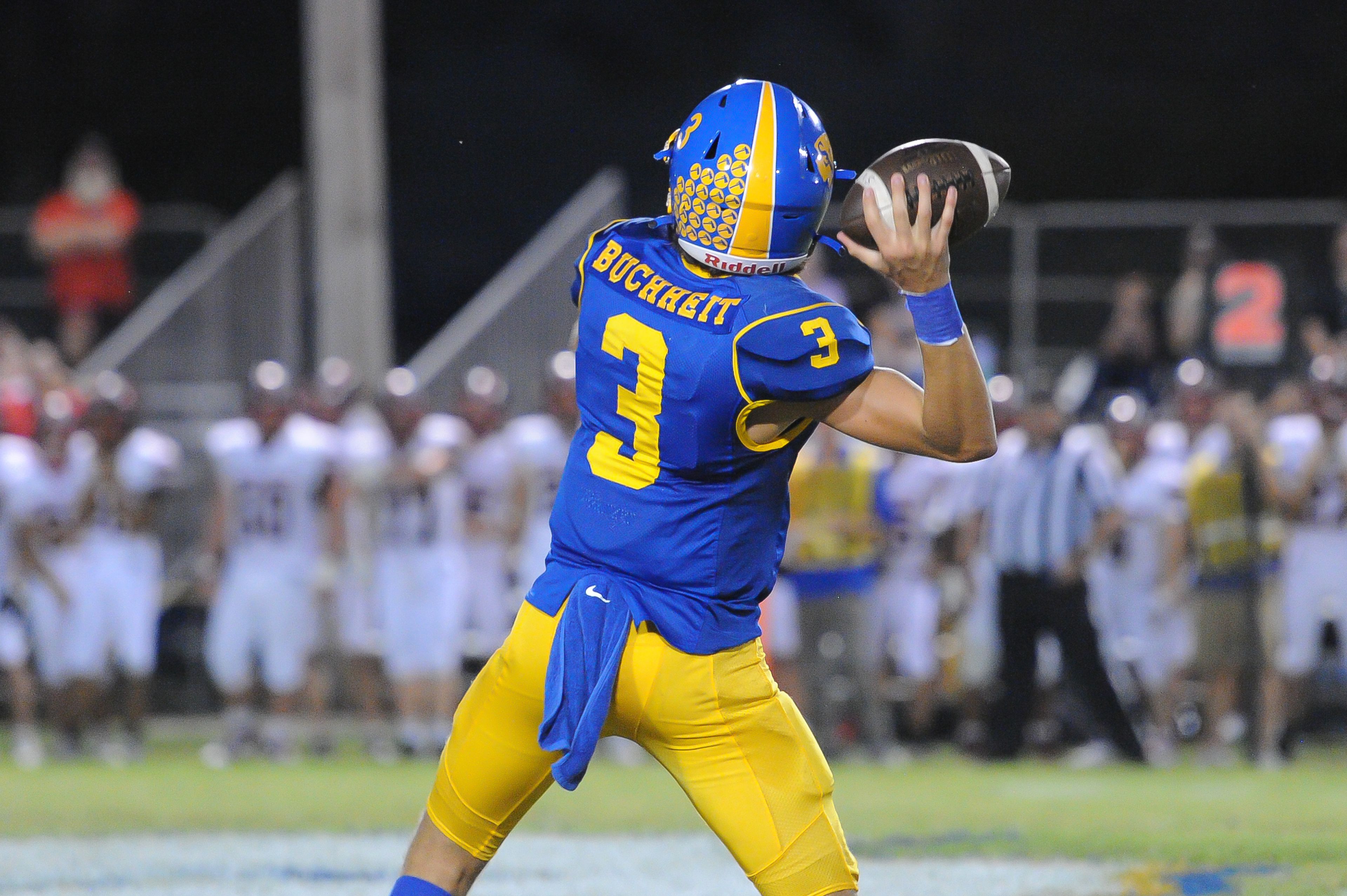 St. Vincent's Nick Buchheit winds up during a Friday, September 20, 2024 game between the St. Vincent Indians and the Herculaneum Blackcats at St. Vincent High School in Perryville, Mo. St. Vincent defeated Herculaneum, 47-7.