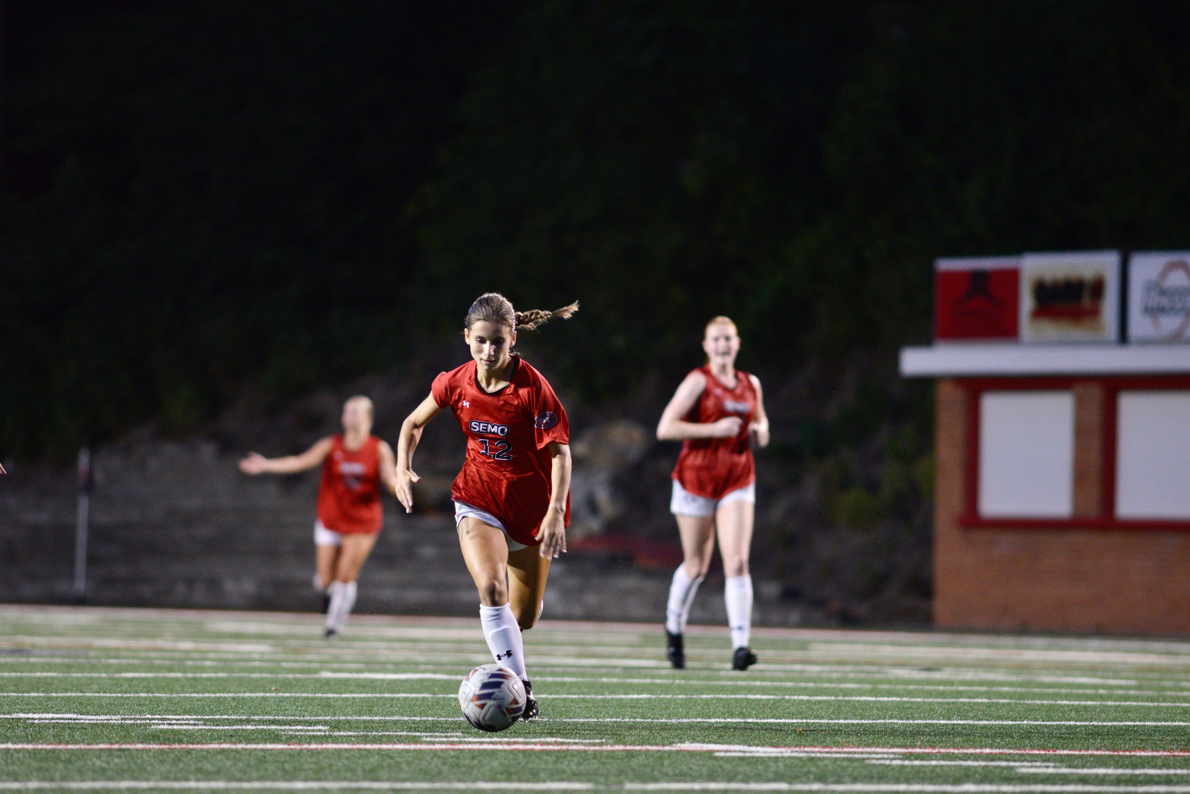 Southeast Missouri State’s Justi Nelson gets set to shoot the ball during a soccer match against Murray State on Sunday, Aug. 18, at Houck Field. 