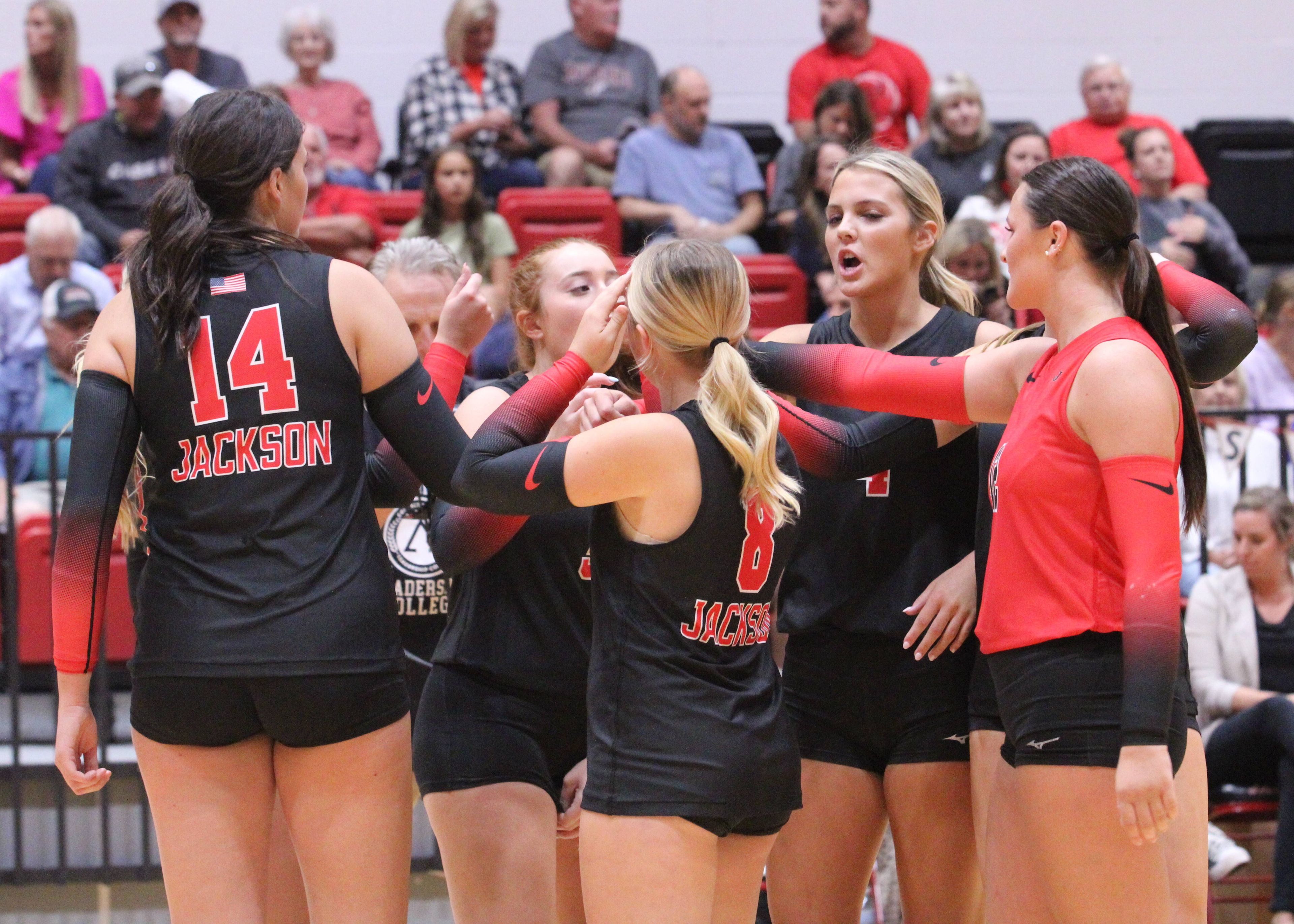 Jackson celebrates after scoring a point during the Tuesday, September 10 match between Jackson and Poplar Bluff at Jackson High School in Jackson, Mo. 