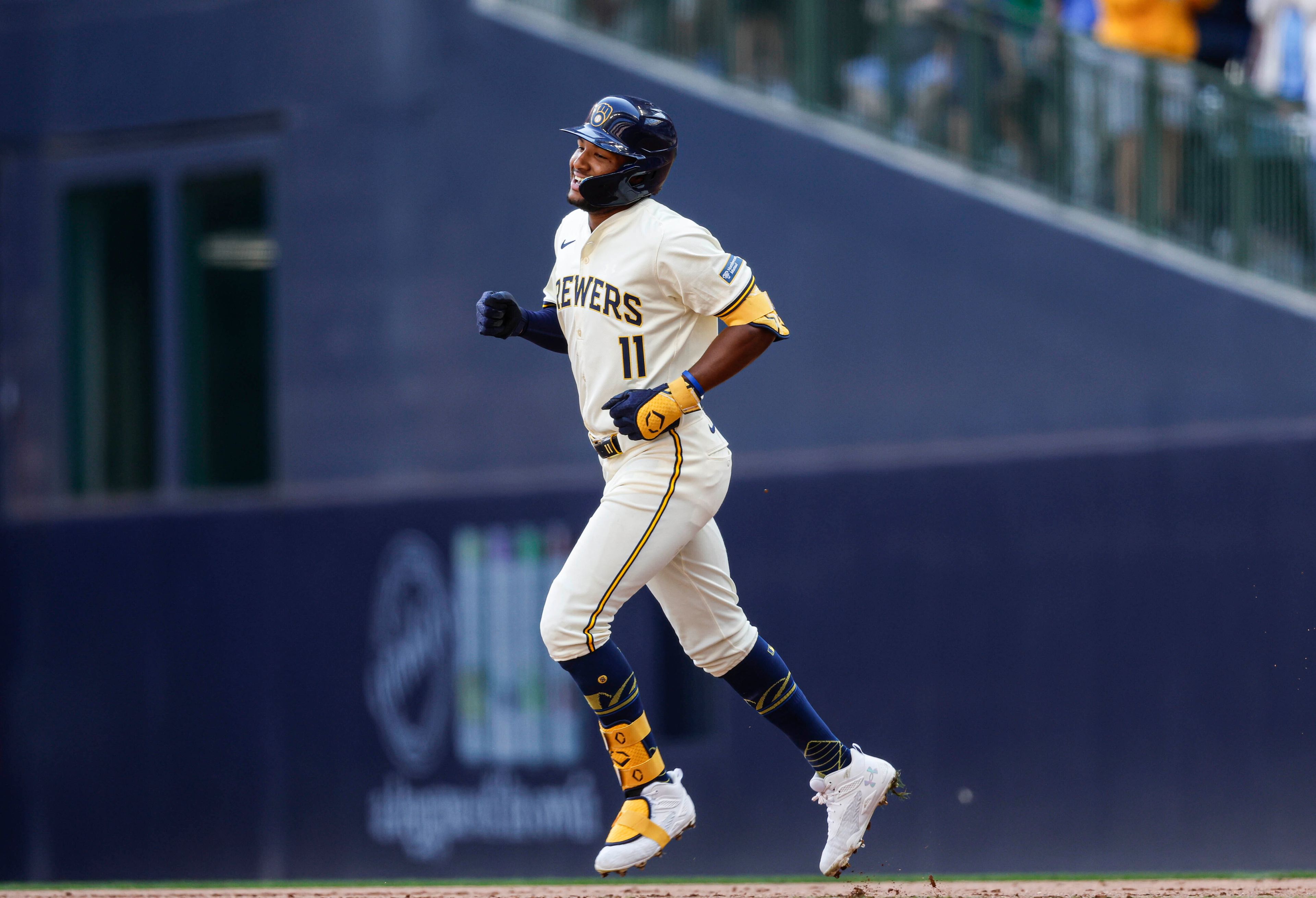 Milwaukee Brewers' Jackson Chourio rounds the bases during his grand slam home run against the St. Louis Cardinals during the sixth inning of a baseball game Monday, Sept. 2, 2024, in Milwaukee. (AP Photo/Jeffrey Phelps)