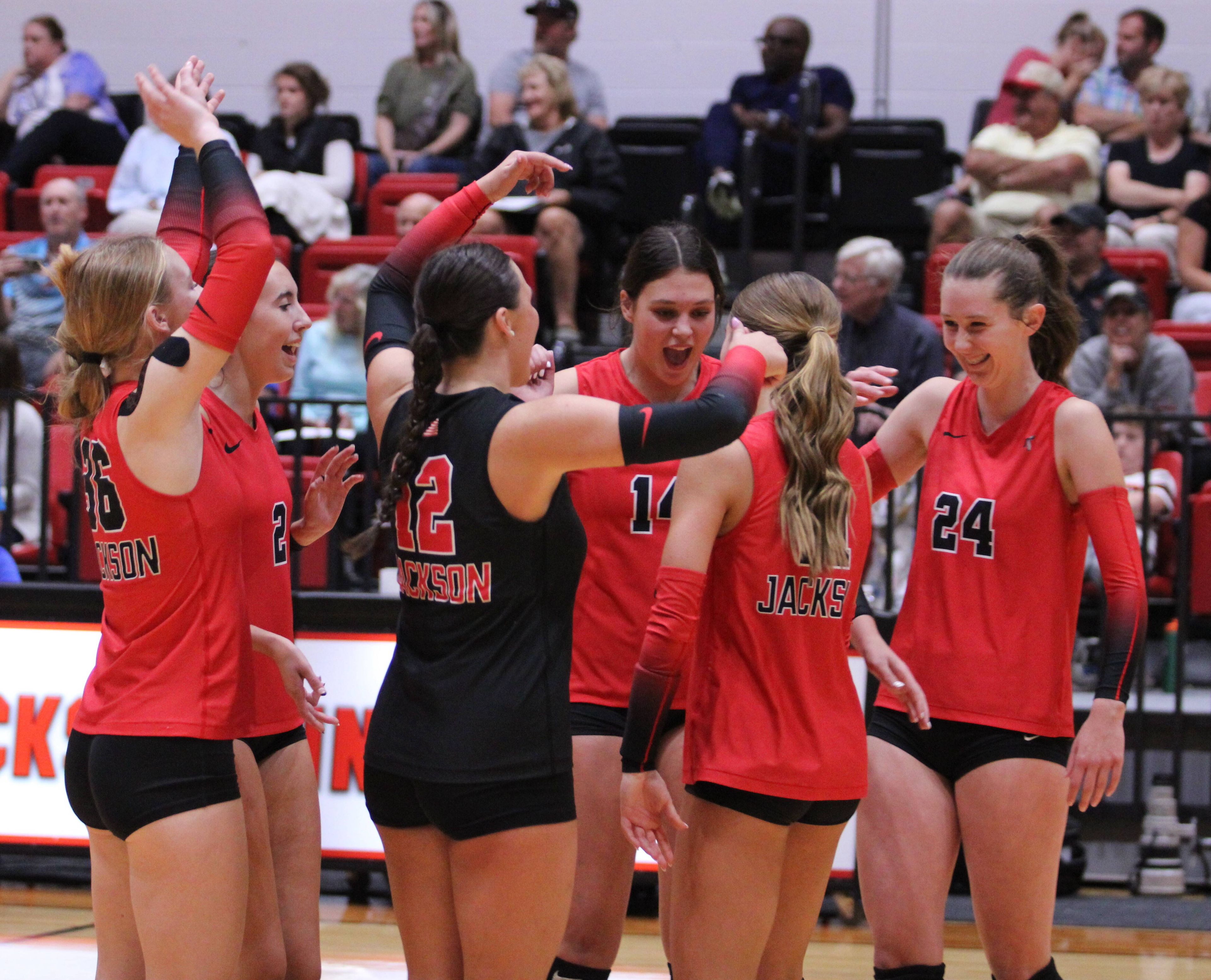 Jackson celebrates the match-winning point during their September 19 game against Notre Dame.
