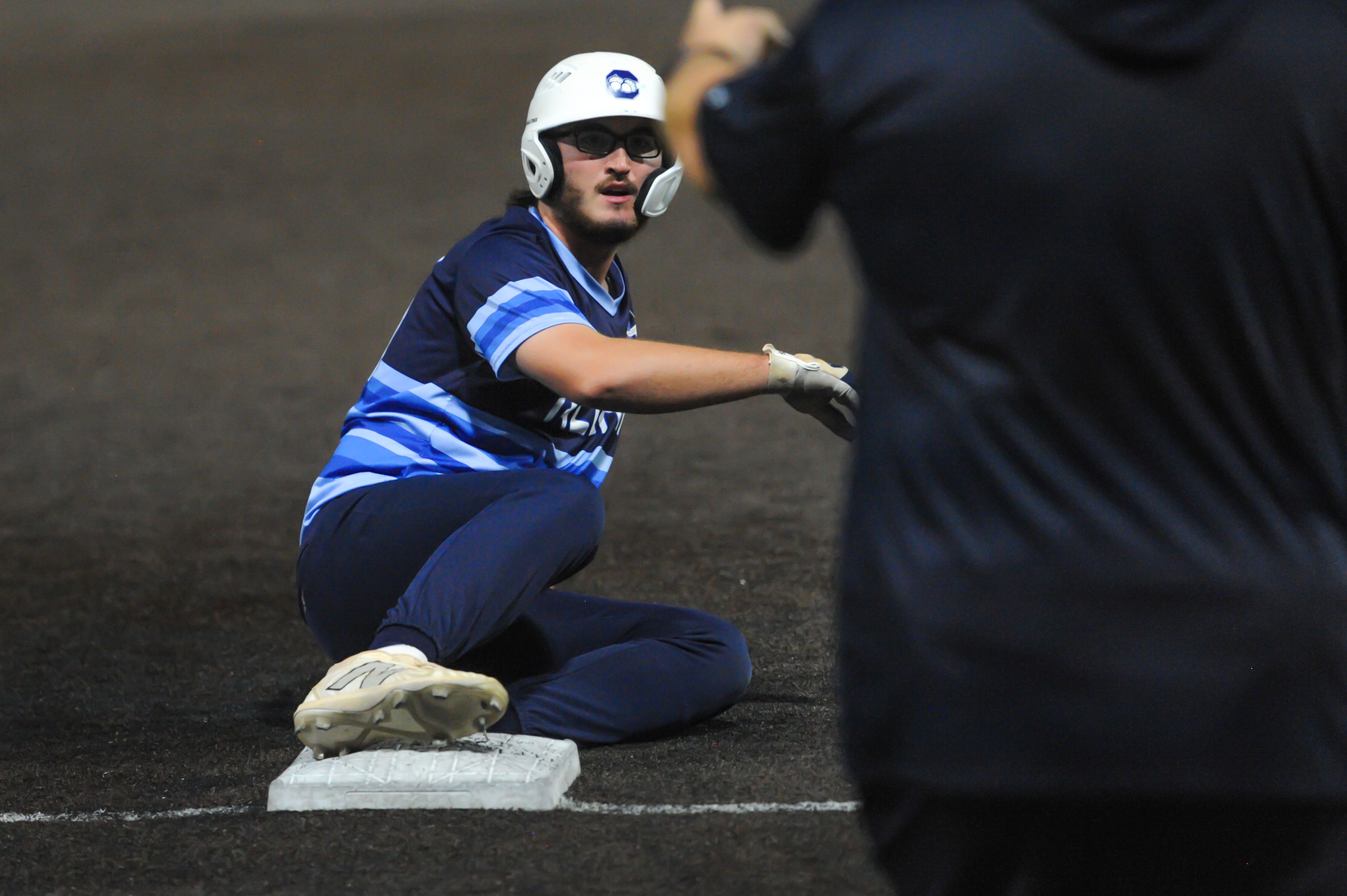 Aycorp's Brady Swims slides safely into third base during an August 14, 2024 Babe Ruth World Series game between the Aycorp Fighting Squirrels and the Altoona, Pennsylvania, at Capaha Field in Cape Girardeau, Mo. Aycorp defeated Altoona, 12-11.