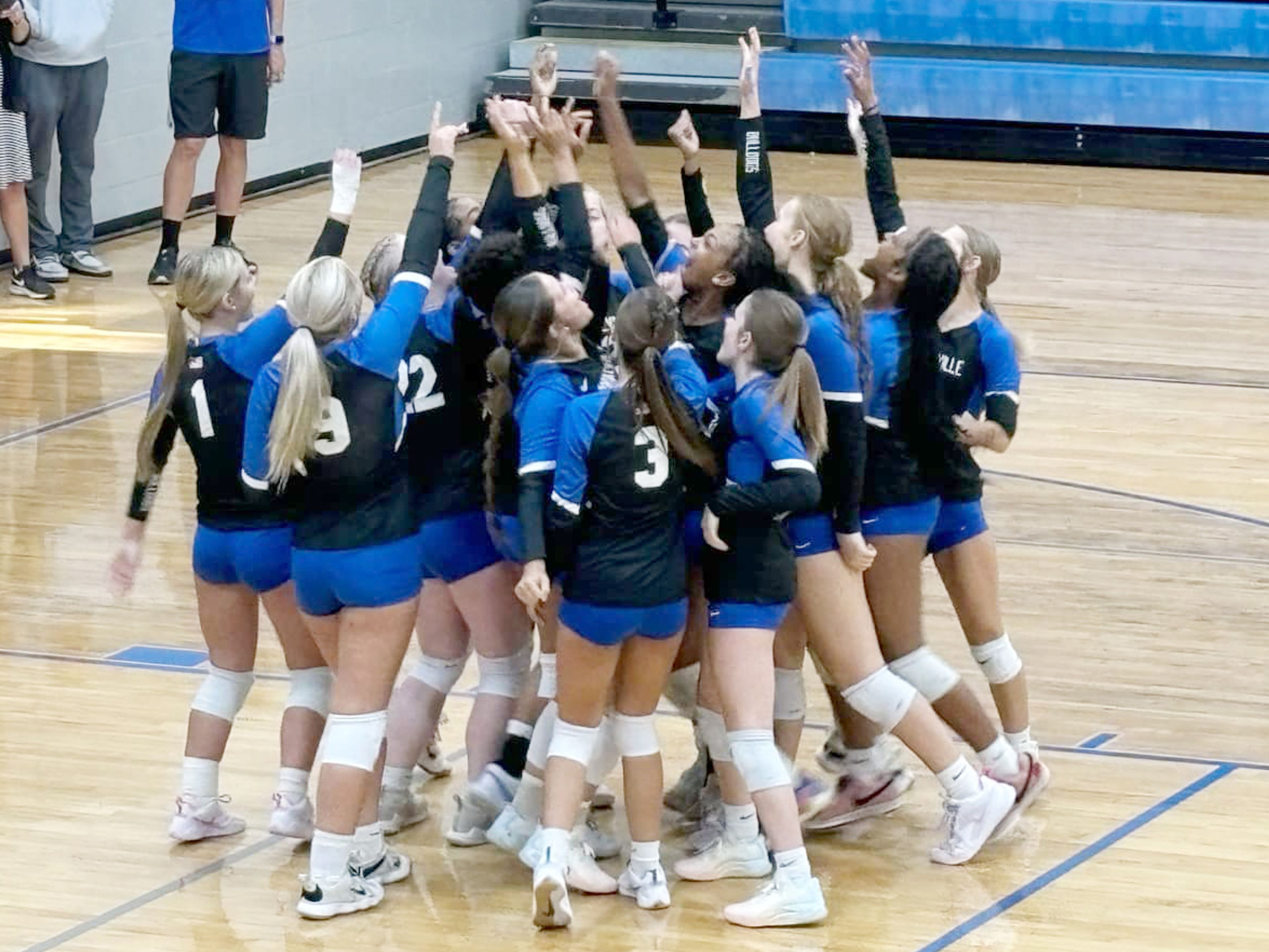 Portageville celebrates after a straight-set win over North Pemiscot in its season opener at Portageville High School on Thursday, August 29, 2024.
