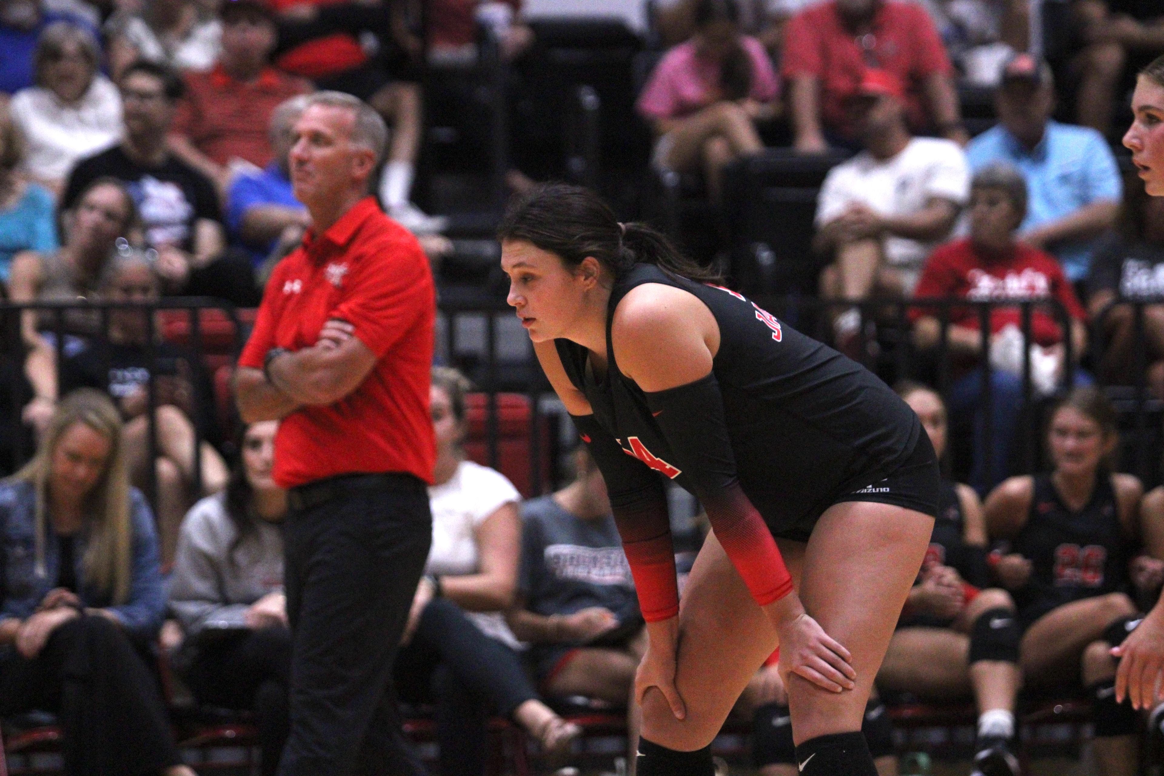 Jackson's Katy St. John waits on the serve during the Sept. 5 game between the Indians and Dexter.
