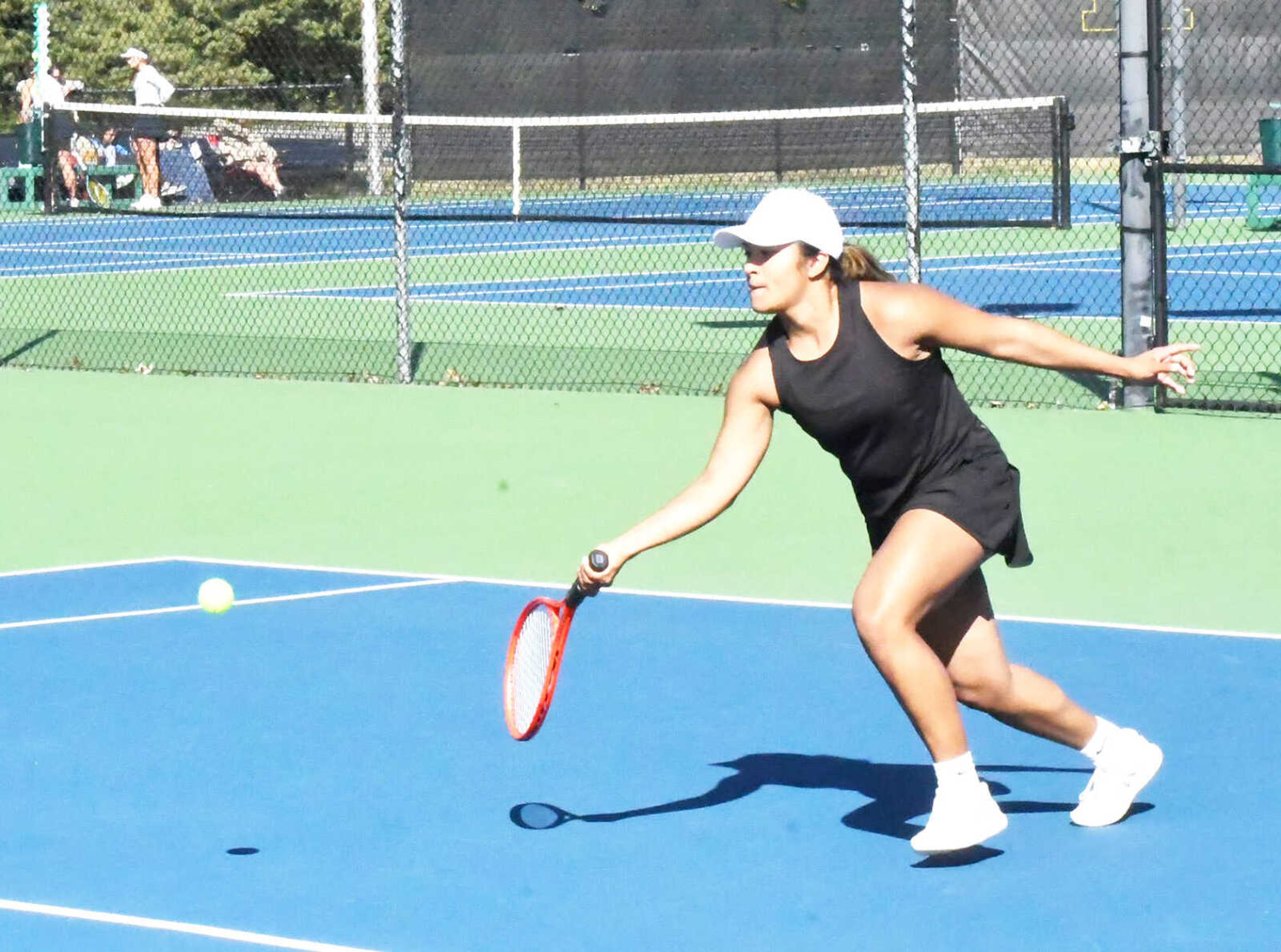 Kennett High School senior girls tennis player Christi Tejeda won both her singles and doubles matches Monday in a 5-4 loss to Ursuline Academy at the Class 1 Sectional Team Tournament in St. Louis. This loss snapped Kennett's 60-match winning streak dating back to 2020.