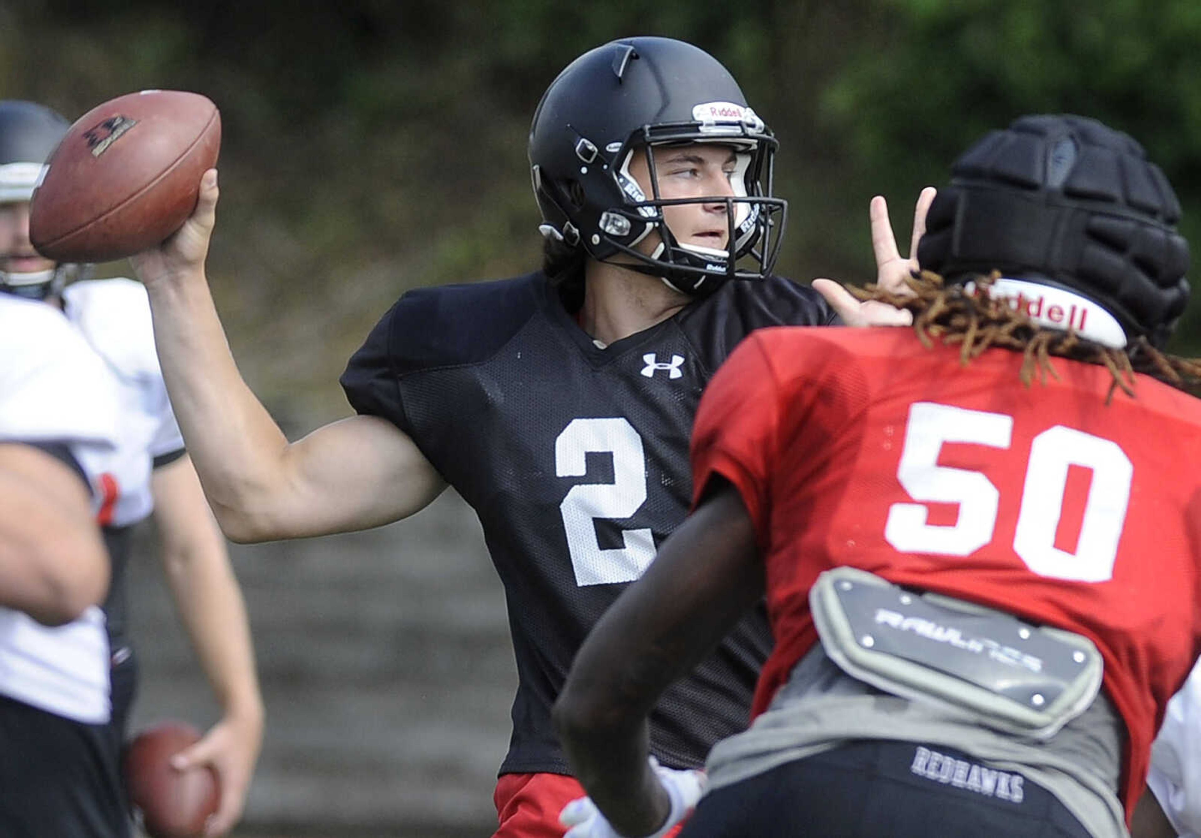 FRED LYNCH ~ flynch@semissourian.com
Southeast Missouri State quarterback Jacob Buie throws a pass during the last preseason scrimmage Saturday, Aug. 18, 2018 at Houck Field.