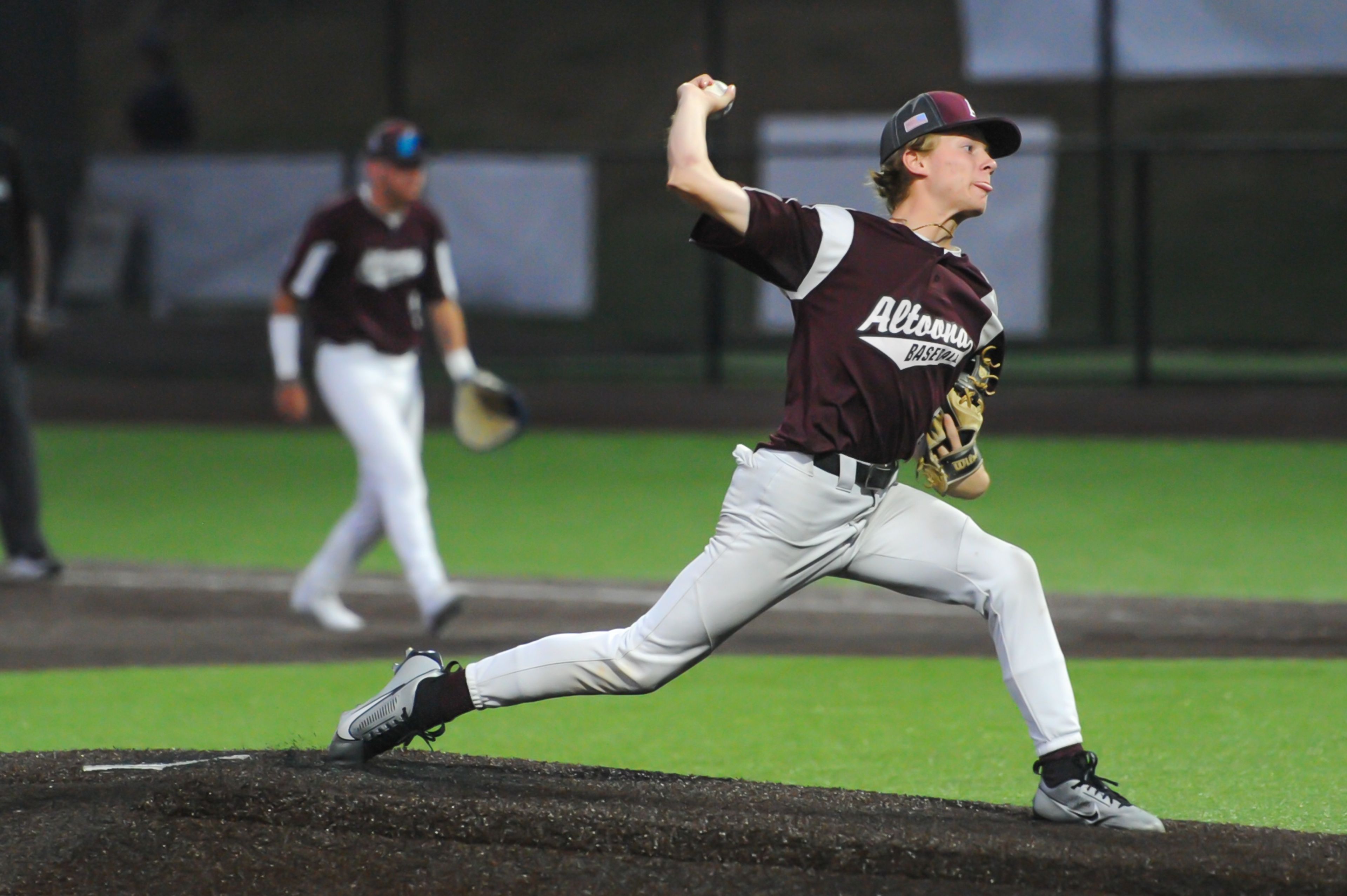 Altoona's Gavin Albright pitches during an August 14, 2024 Babe Ruth World Series game between the Aycorp Fighting Squirrels and the Altoona, Pennsylvania, at Capaha Field in Cape Girardeau, Mo. Aycorp defeated Altoona, 12-11.