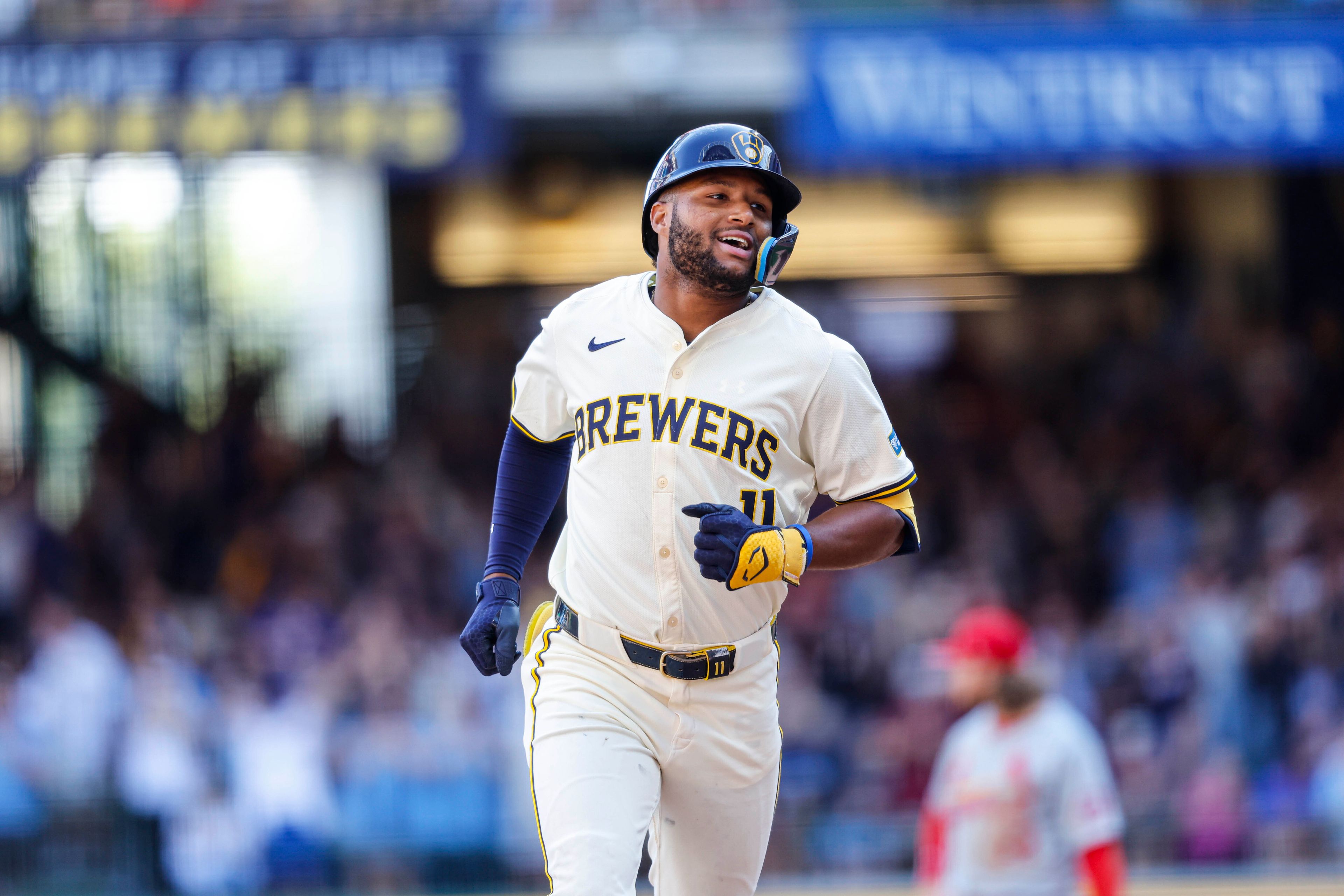 Milwaukee Brewers' Jackson Chourio rounds the bases during his grand slam home run against the St. Louis Cardinals during the sixth inning of a baseball game Monday, Sept. 2, 2024, in Milwaukee. (AP Photo/Jeffrey Phelps)