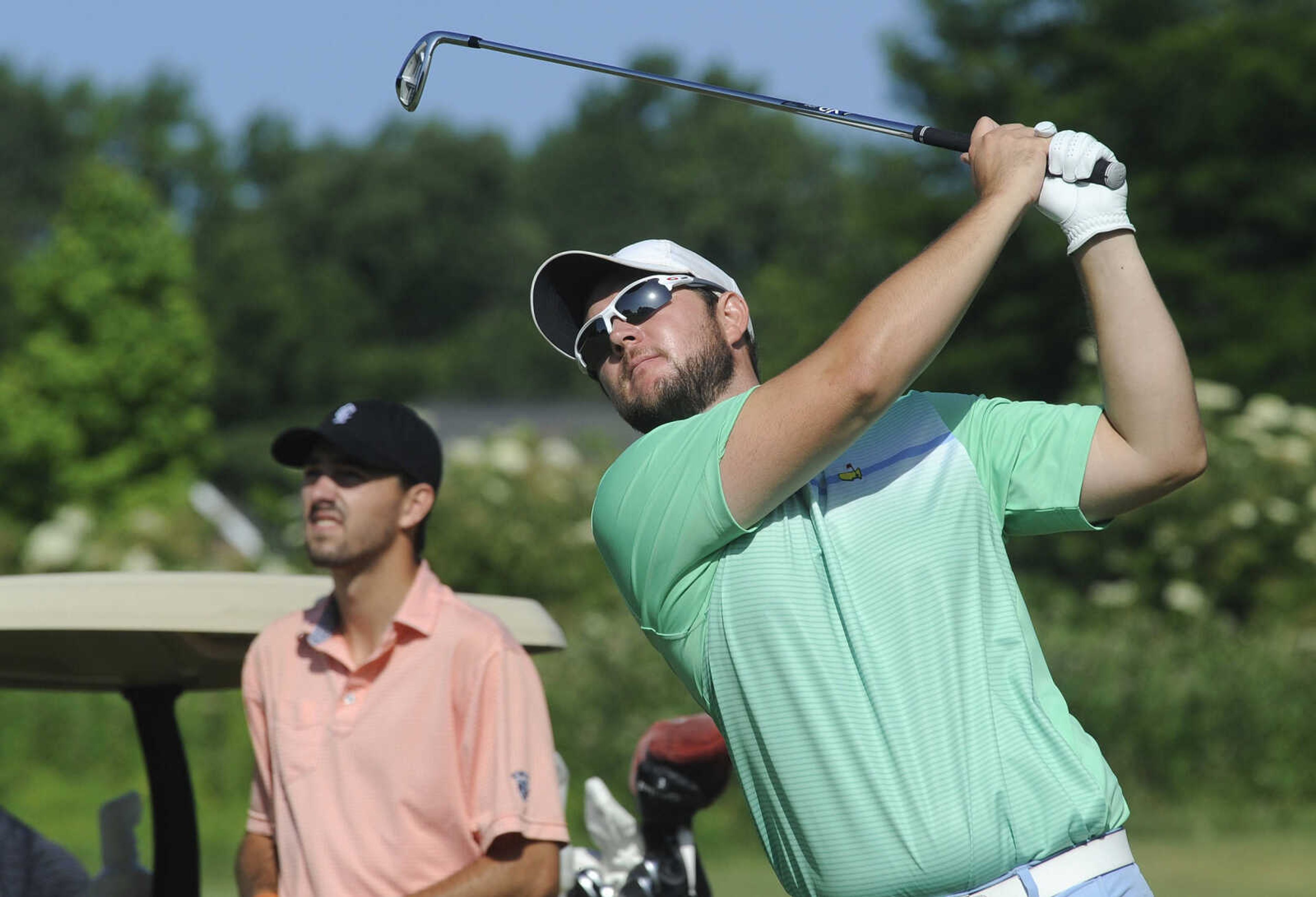 FRED LYNCH ~ flynch@semissourian.com
Chance Holden of Dexter, Missouri hits from the third tee box Tuesday, June 19, 2018 during the Missouri Amateur Championship at Dalhousie Golf Club.