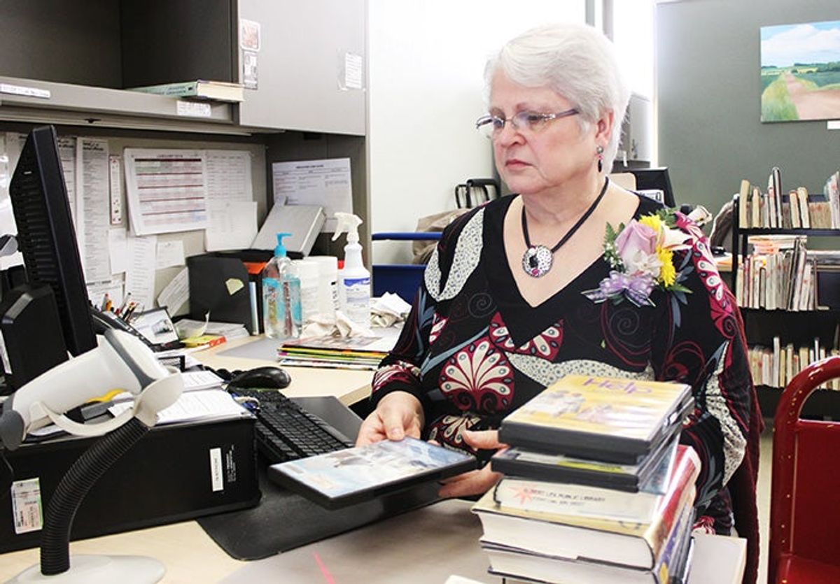 Technician Gail Rasmussen retired after working for the library for 45...