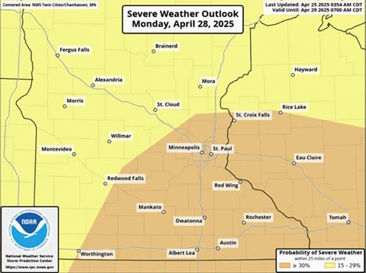 Outbreak of severe storms possible Monday
