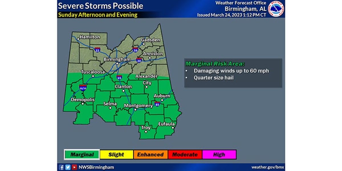 Chambers County at marginal risk for severe storms Sunday
