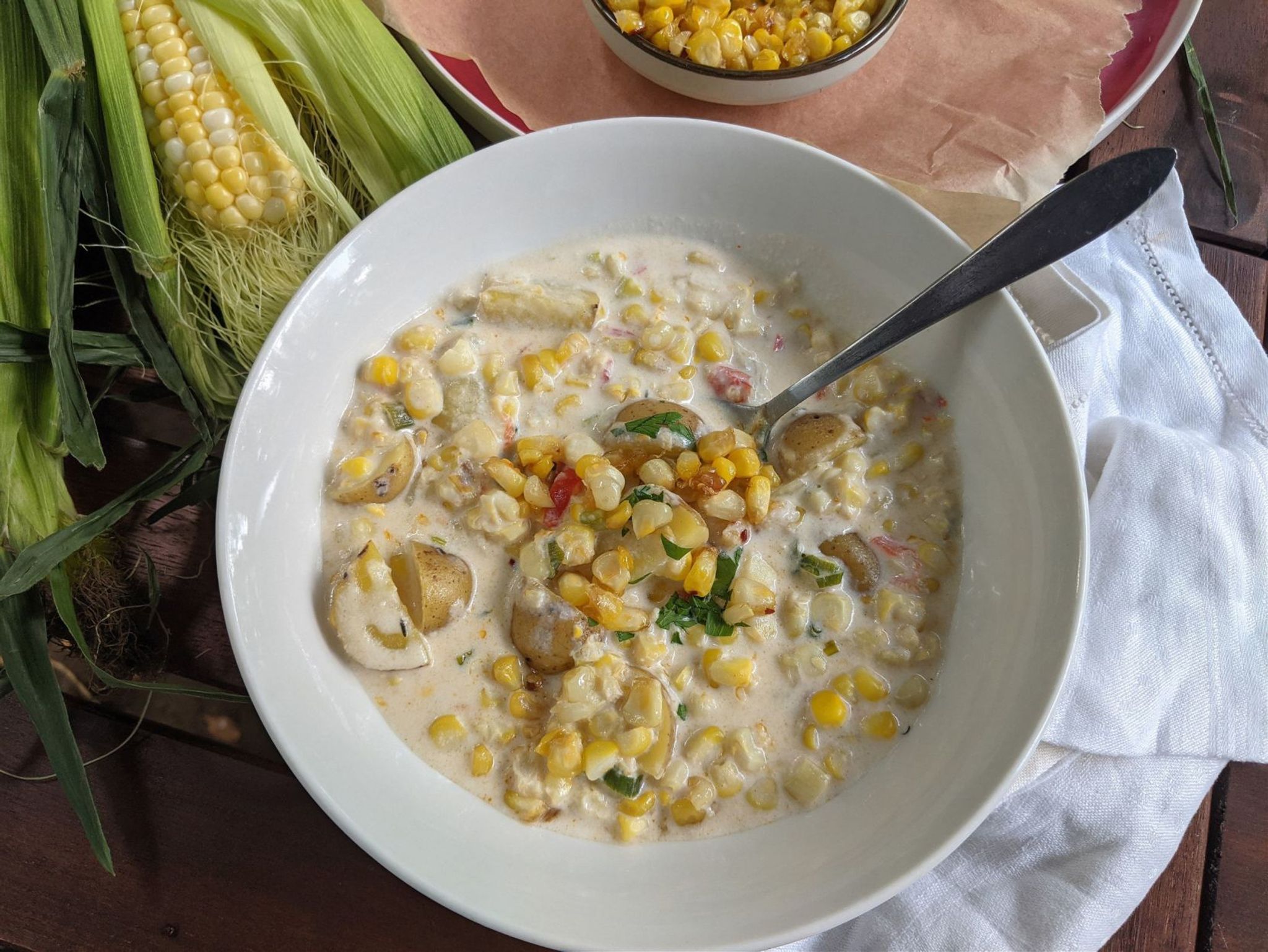Maize Racks Creamy roast corn chowder is sweet and spicy