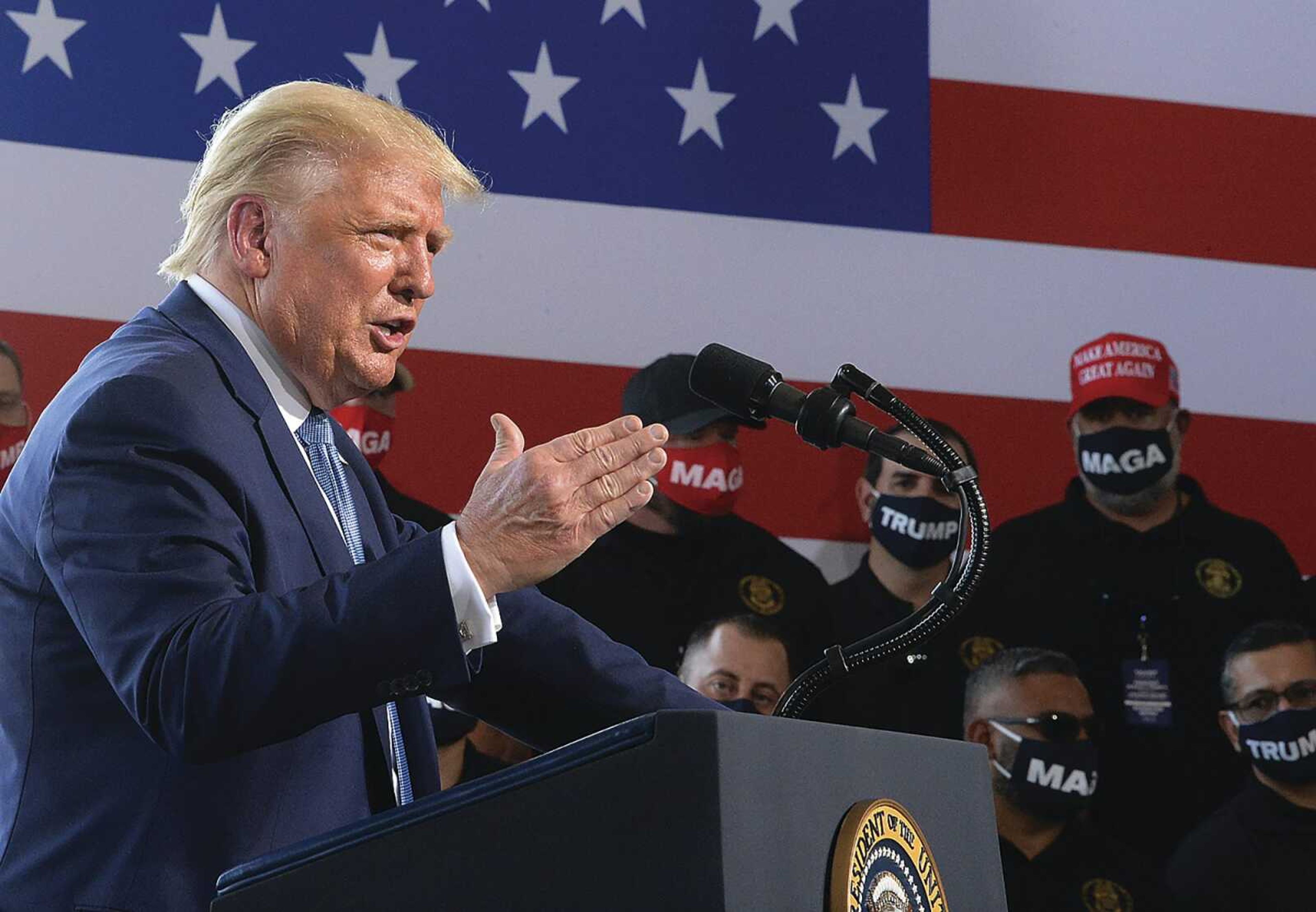 President Donald Trump speaks during a campaign rally Tuesday in Yuma, Arizona.