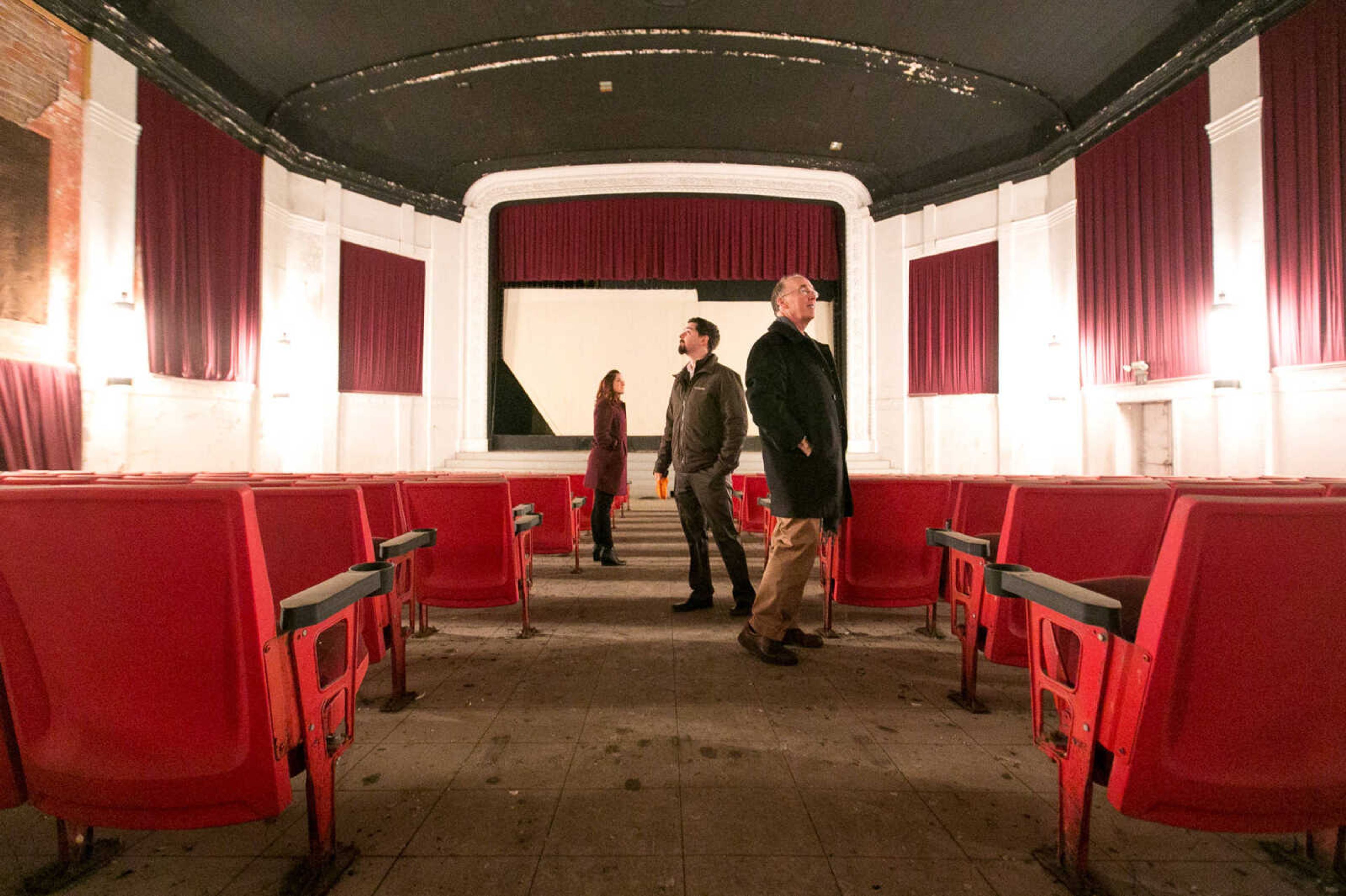 GLENN LANDBERG ~ glandberg@semissourian.com


Alyssa Phares, Chairman of Cape Girardeau Historic Preservation Commission, Kevin Taylor, Old Town Cape Development Director and Dr. Steven Hoffman, Southeast Missouri State University Historic Preservation Coordinator look around the Broadway Theater Wednesday, Feb. 10, 2016 in downtown Cape Girardeau.