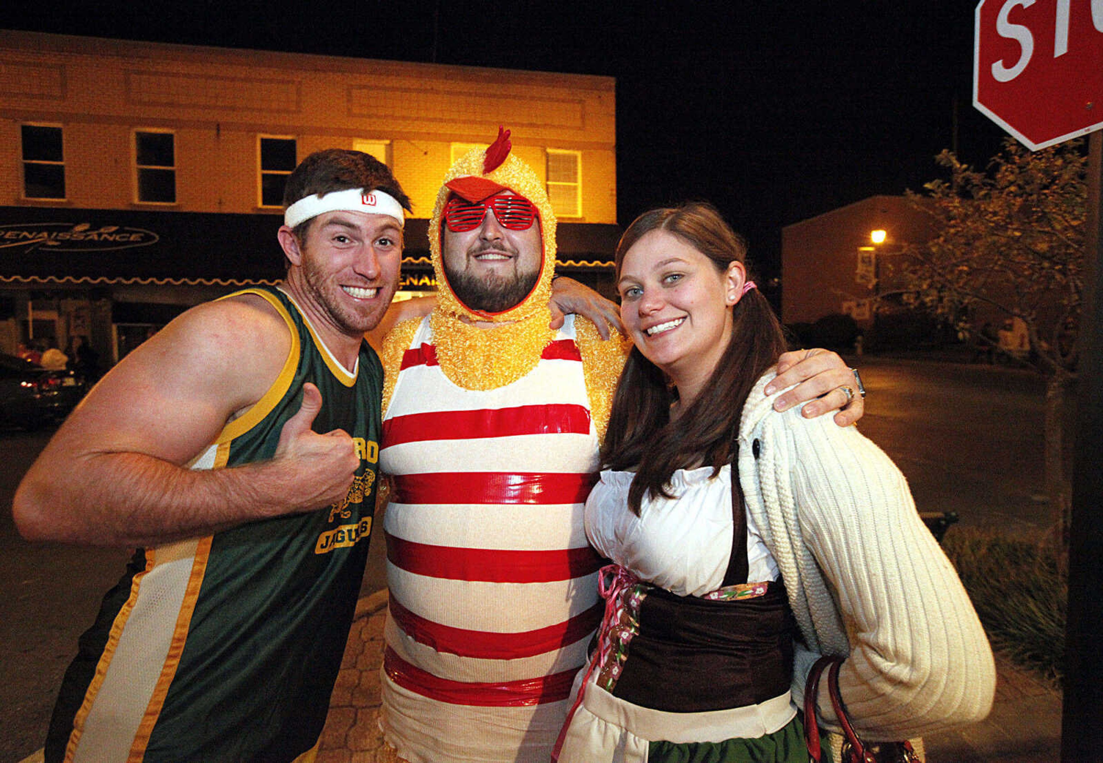 CHRIS MACKLER ~ photos@semissourian.com

Costumed partygoers  outside of Buckner Brewing Company in Cape Girardeau on Saturday, Oct. 30, 2010.